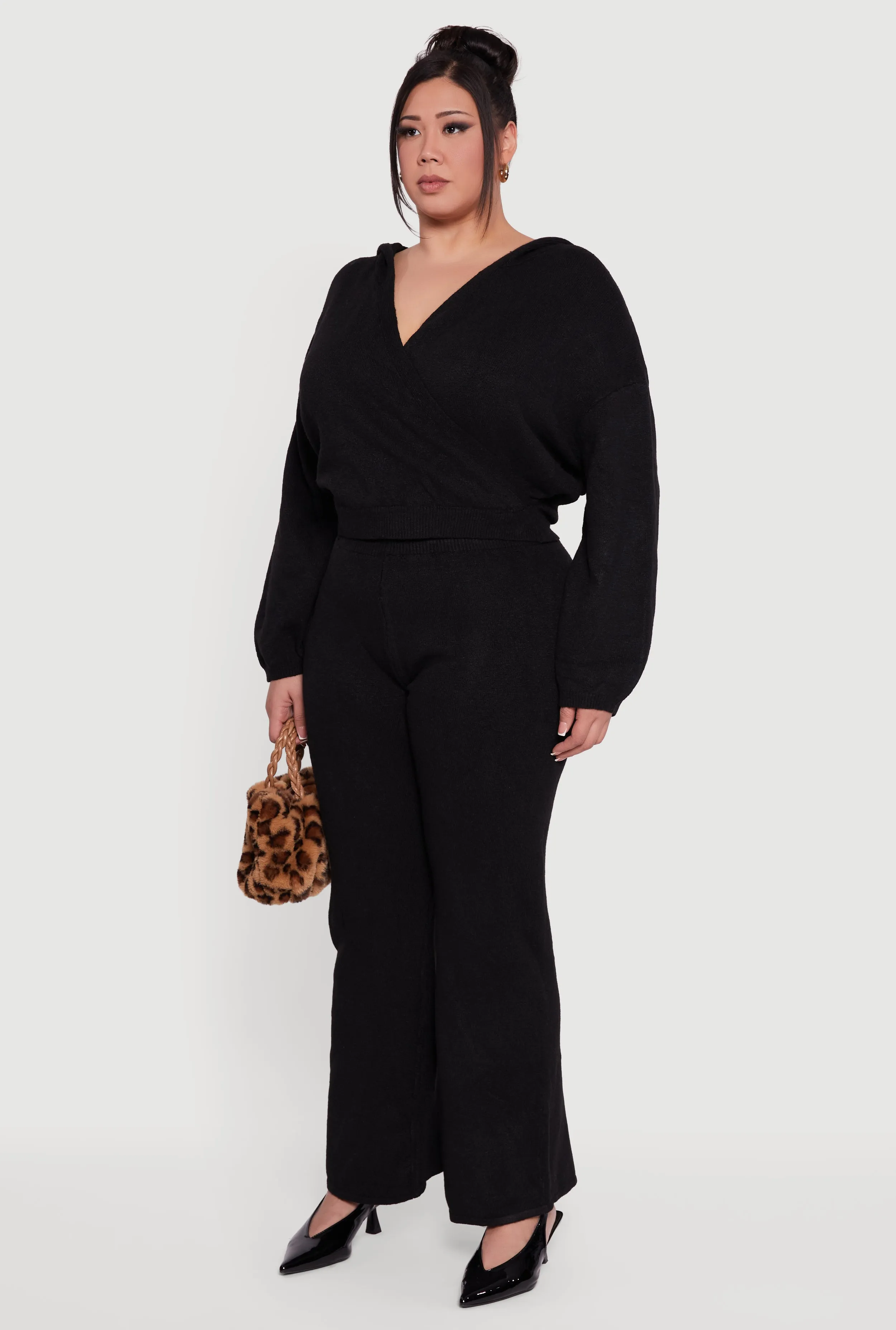 Plus Size Almost Famous Faux Wrap Sweater Hoodie sold by Rainbow product image thumbnail 5