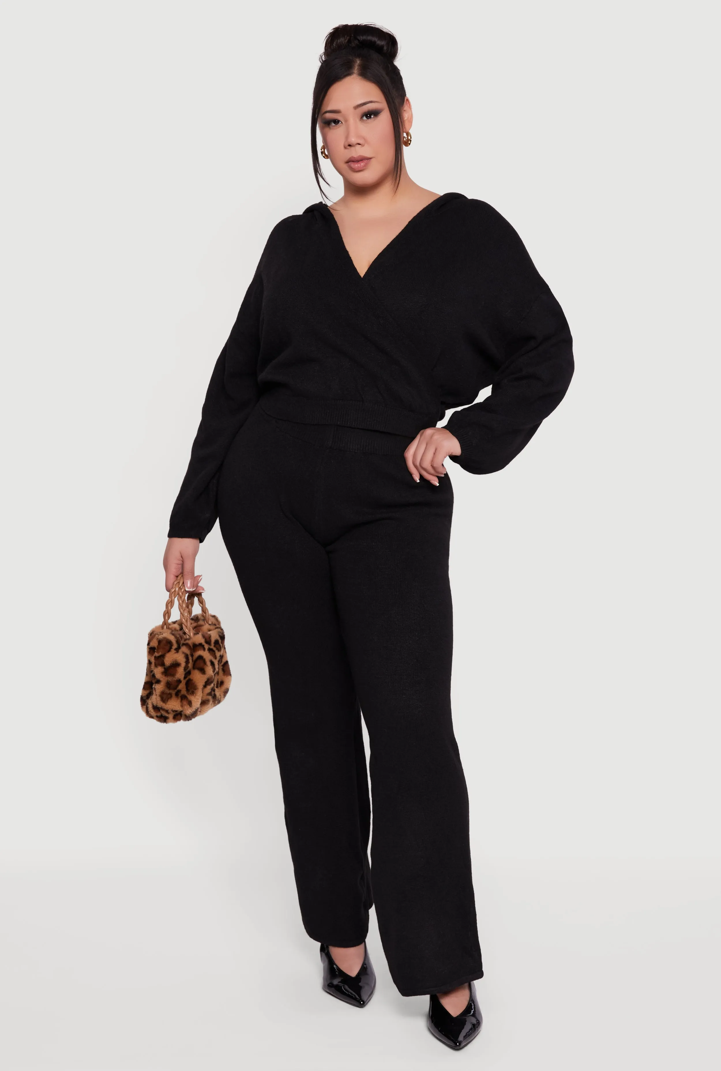 Plus Size Almost Famous Faux Wrap Sweater Hoodie sold by Rainbow product image thumbnail 2