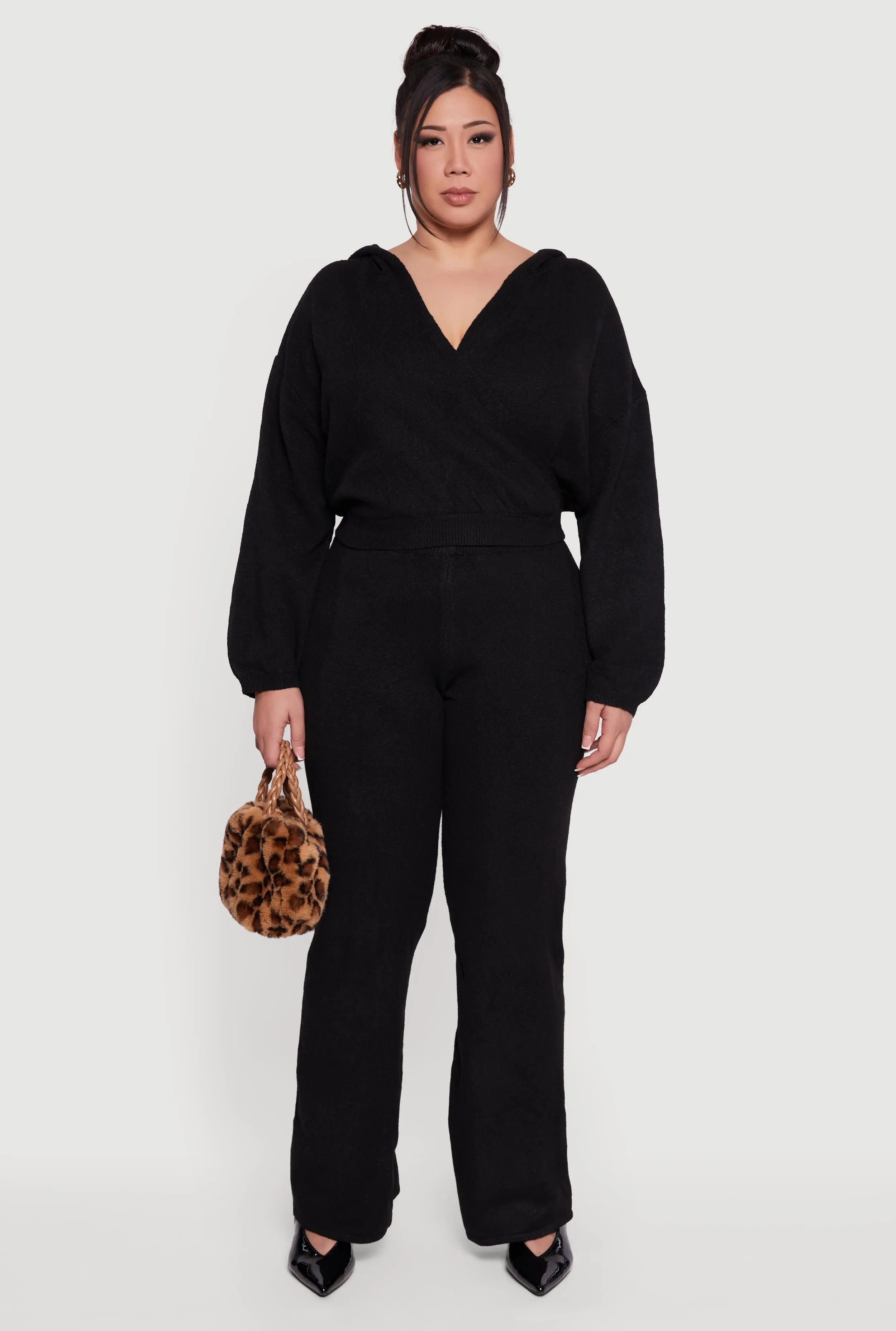 Plus Size Almost Famous Faux Wrap Sweater Hoodie sold by Rainbow product image thumbnail 3