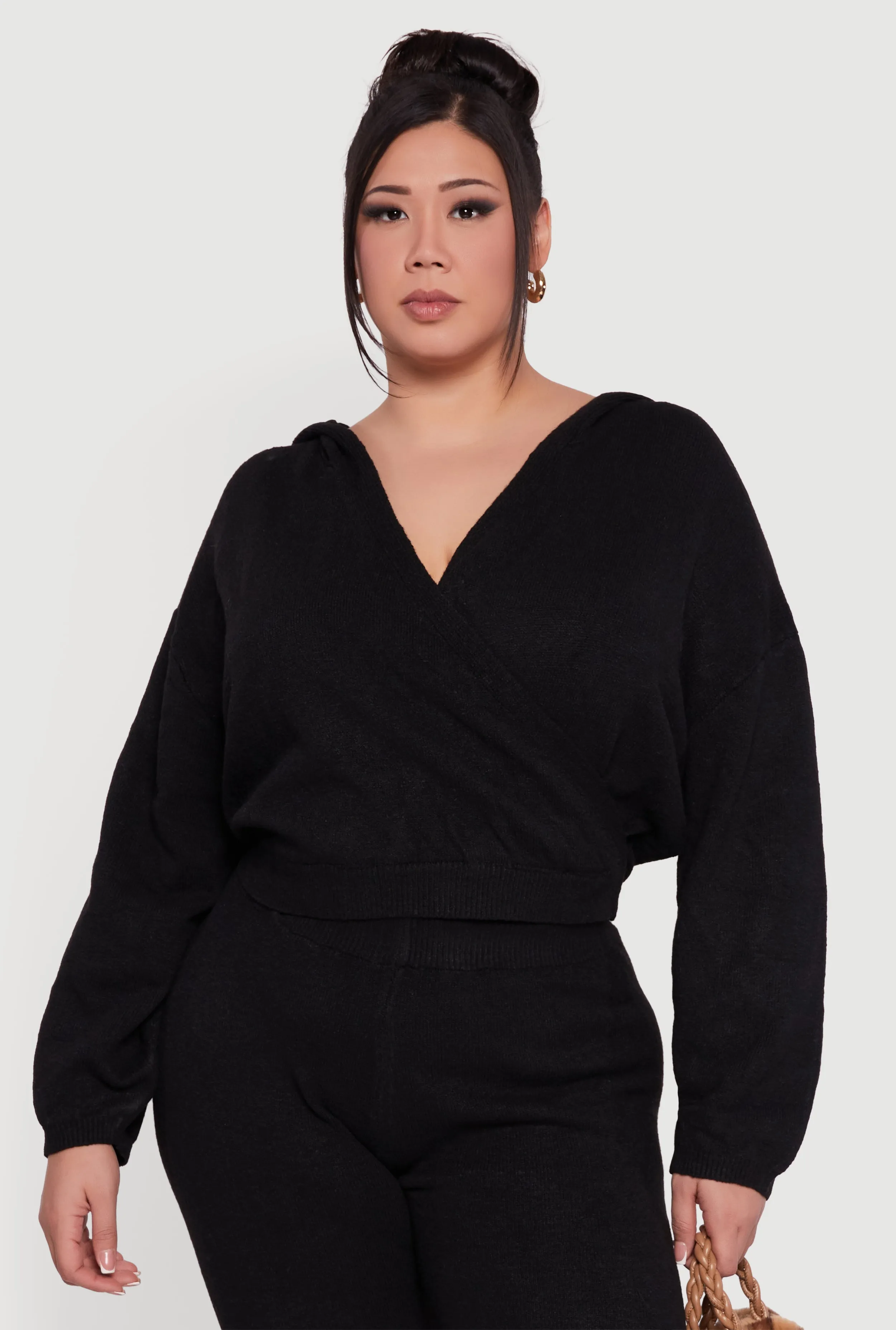 Plus Size Almost Famous Faux Wrap Sweater Hoodie sold by Rainbow