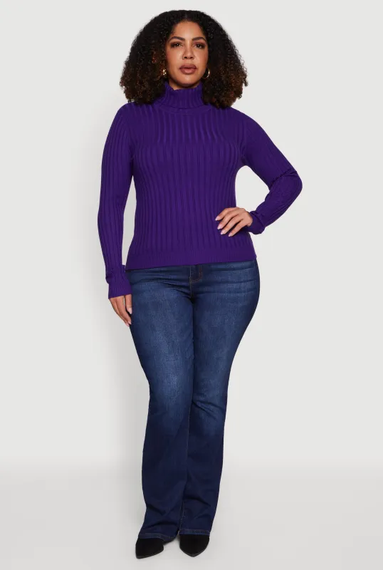 Plus Size Ribbed Knit Turtleneck Sweater sold by Rainbow