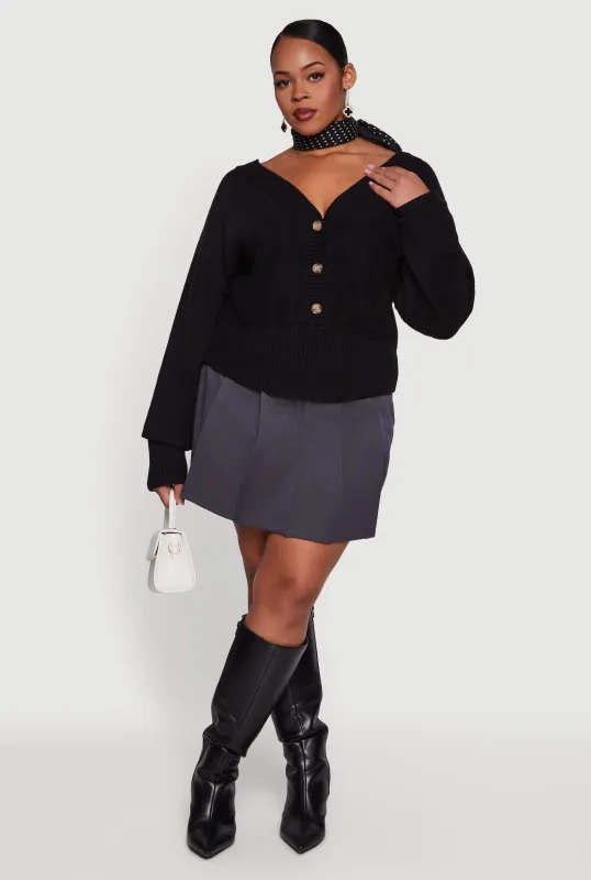 Plus Size Lace Up Back V-Neck Sweater with Buttons sold by Rainbow