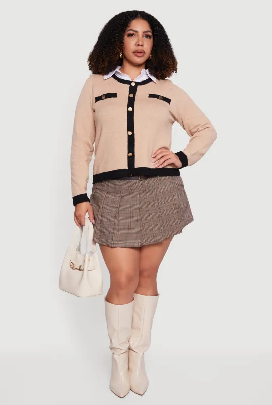 Plus Size Contrast Trim Shirt Collar Sweater sold by Rainbow