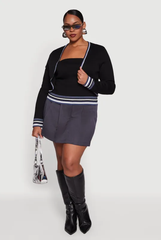 Plus Size Open Front Cropped Cardigan with Tube Top sold by Rainbow