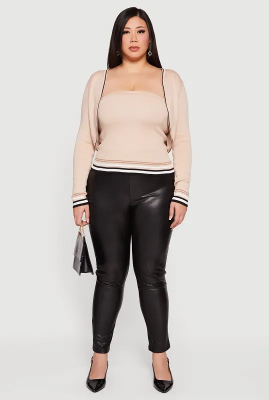 Plus Size Open Front Cropped Cardigan with Tube Top sold by Rainbow