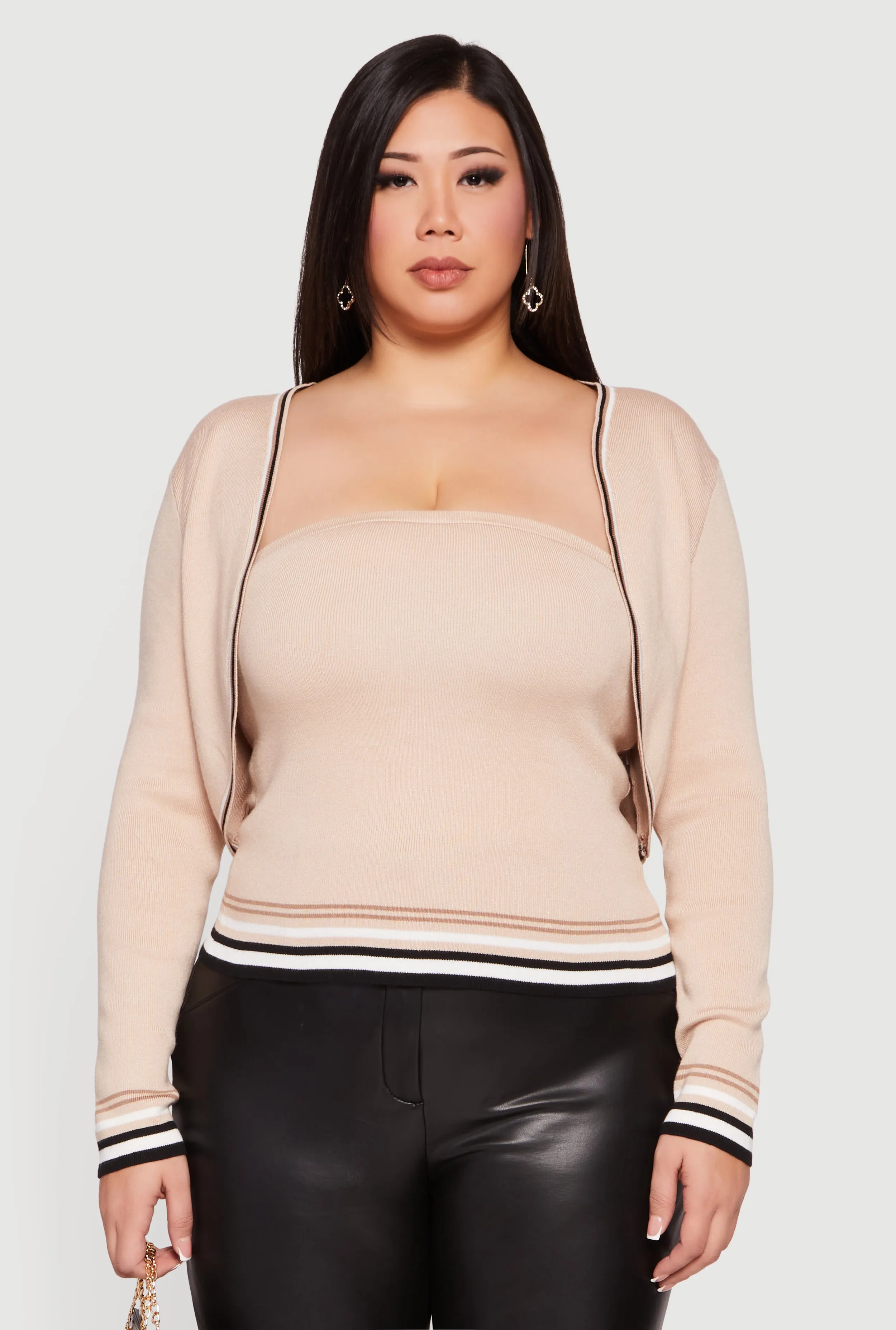 Plus Size Open Front Cropped Cardigan with Tube Top sold by Rainbow product image thumbnail 2