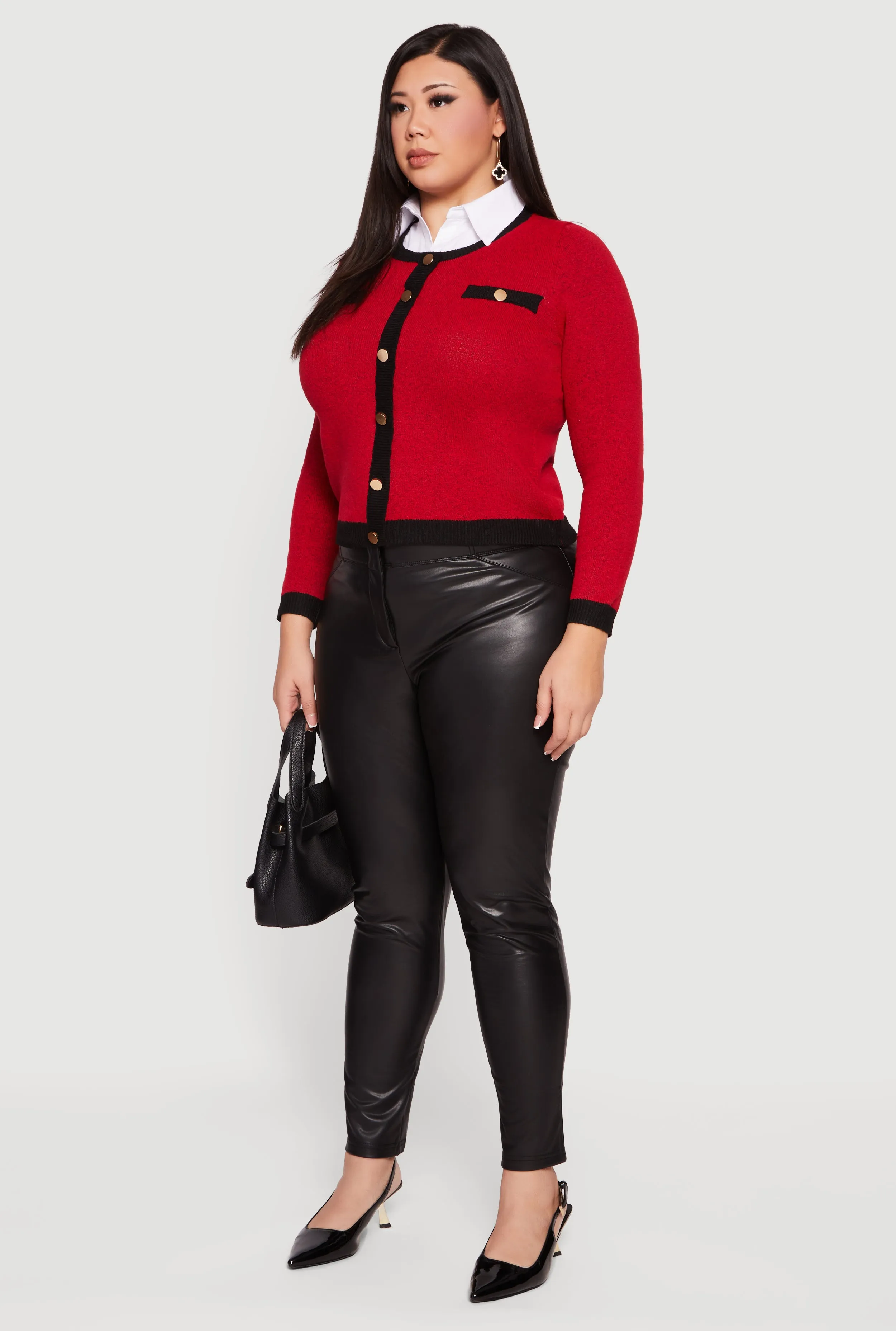 Plus Size Contrast Trim Shirt Collar Sweater sold by Rainbow product image thumbnail 5