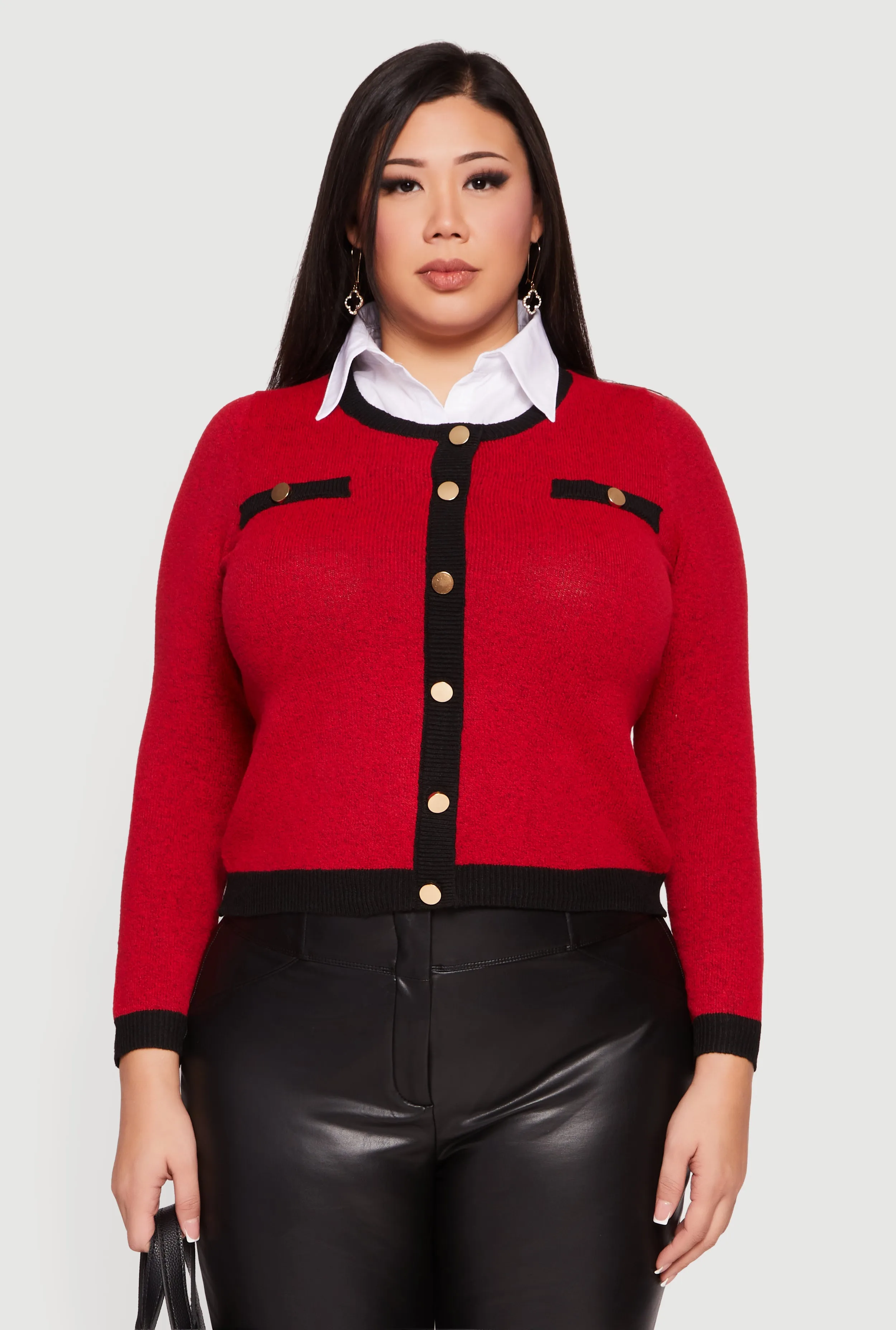 Plus Size Contrast Trim Shirt Collar Sweater sold by Rainbow product image thumbnail 2