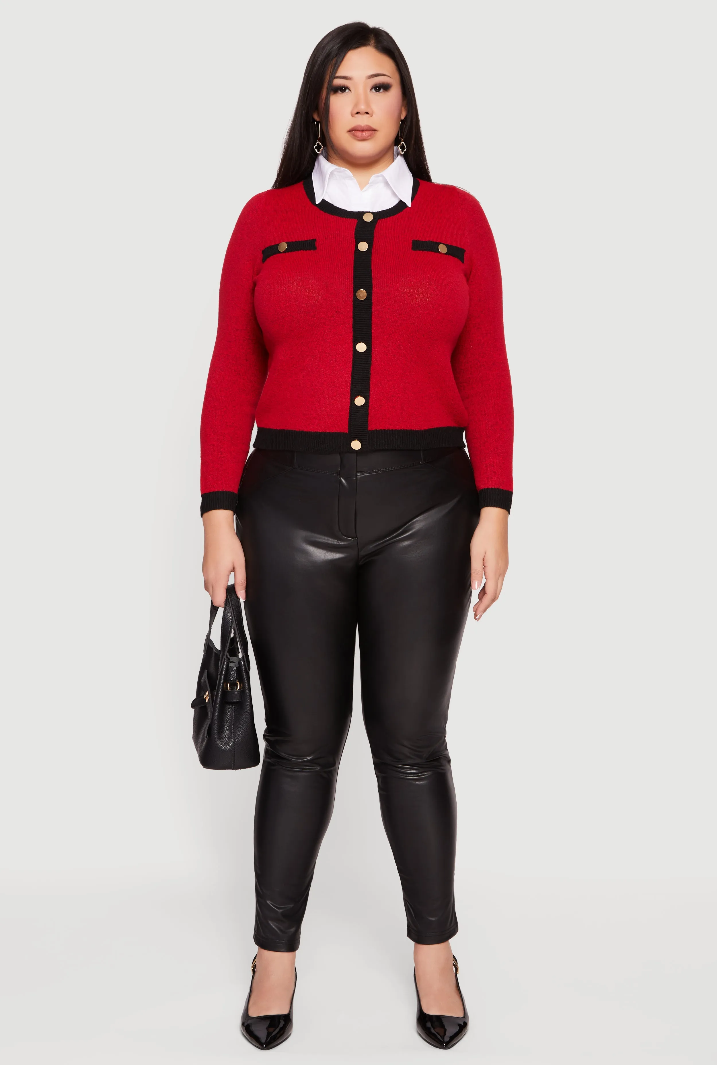 Plus Size Contrast Trim Shirt Collar Sweater sold by Rainbow product image thumbnail 3