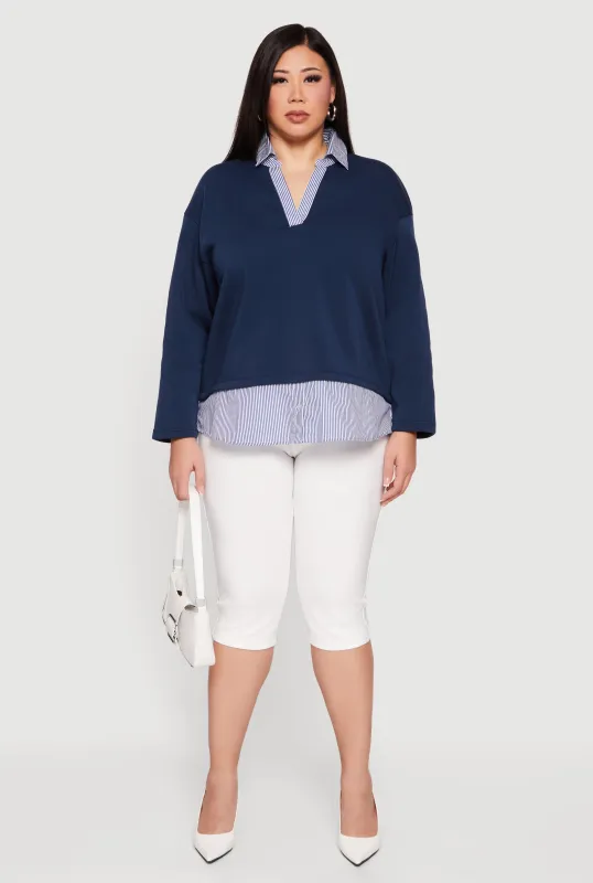 Plus Size Striped Color Block Layered Look Sweatshirt sold by Rainbow