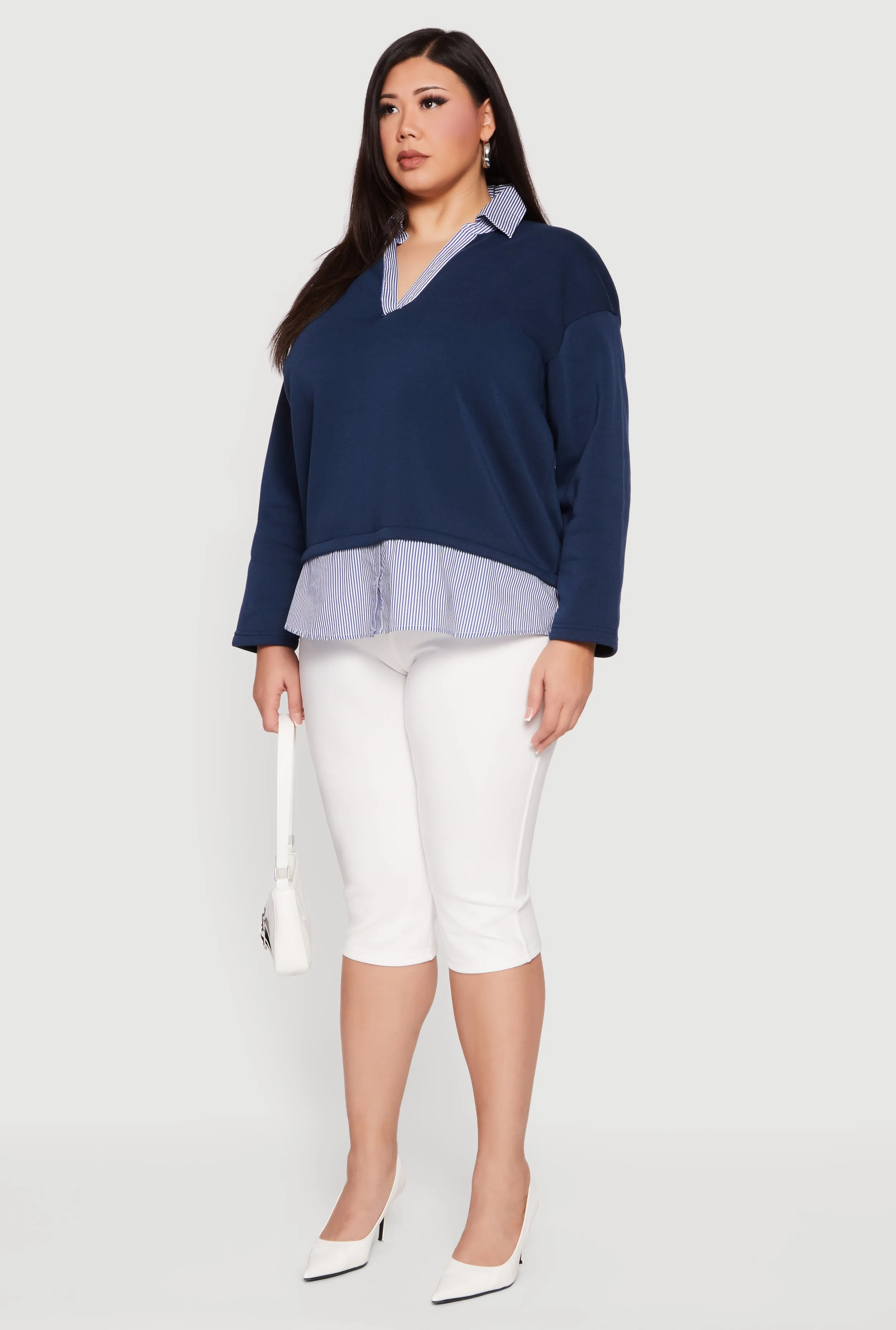 Plus Size Striped Color Block Layered Look Sweatshirt sold by Rainbow product image thumbnail 5