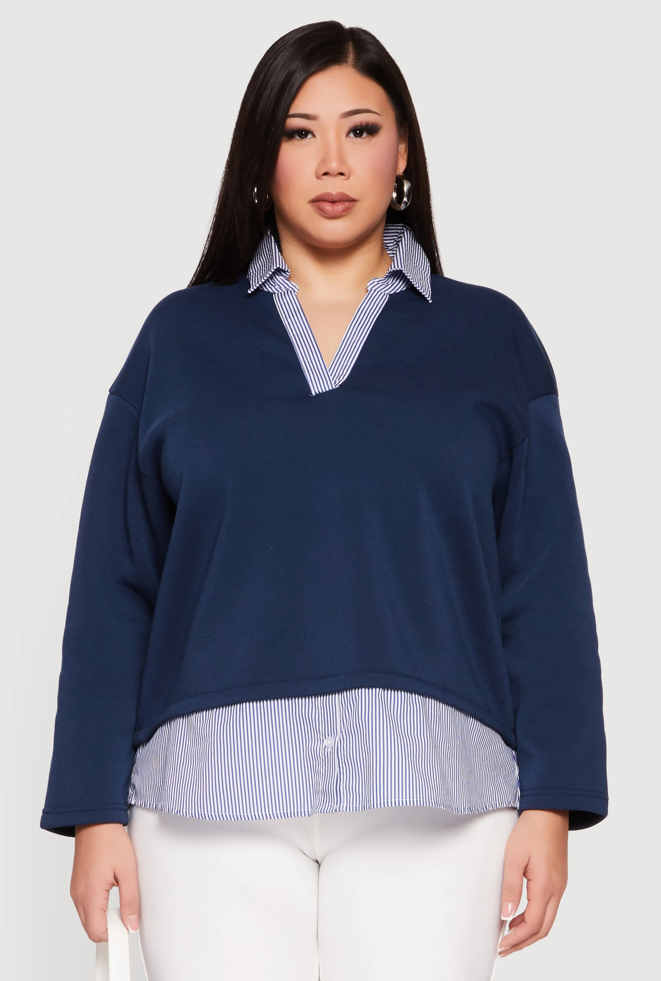 Plus Size Striped Color Block Layered Look Sweatshirt sold by Rainbow product image thumbnail 2