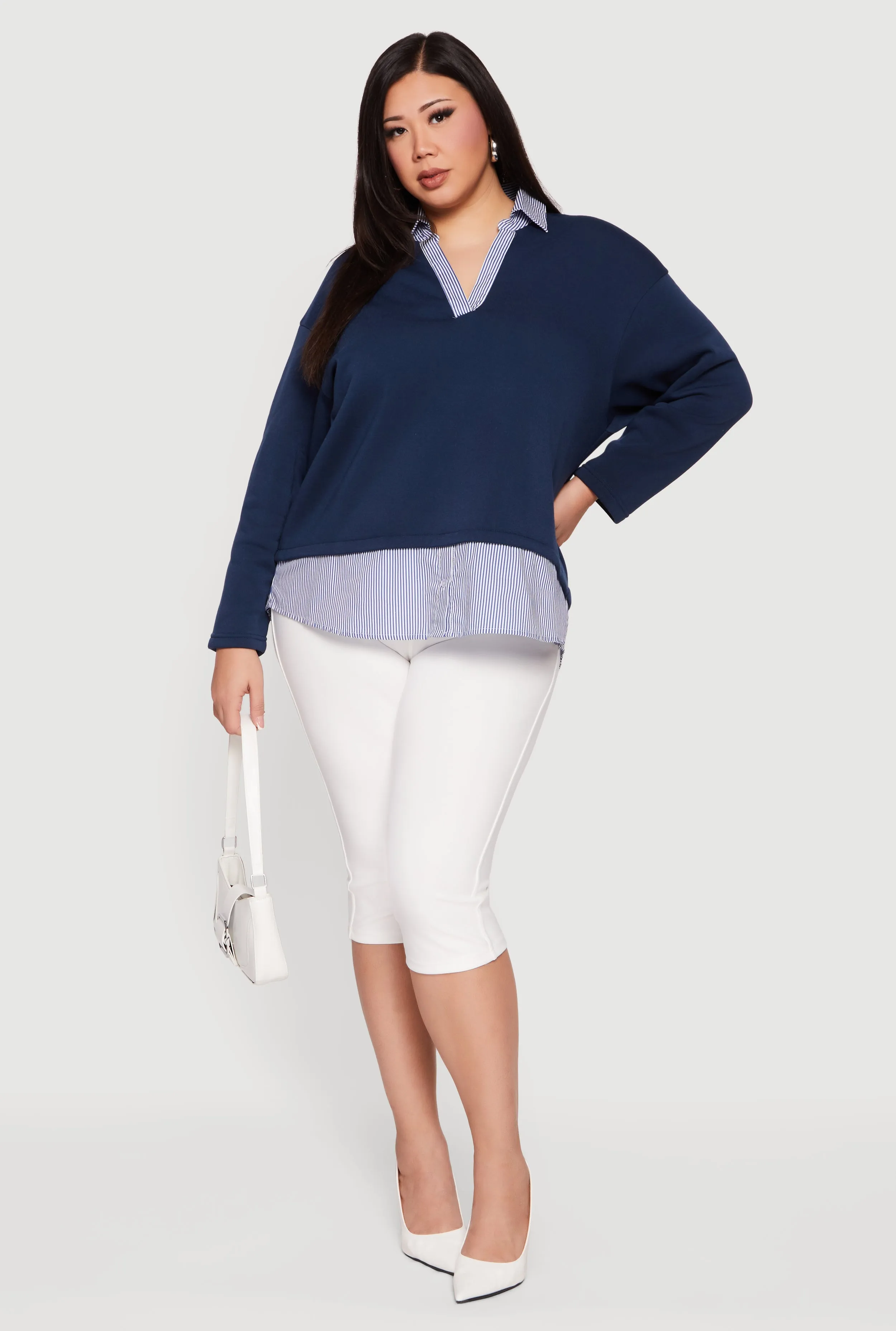 Plus Size Striped Color Block Layered Look Sweatshirt sold by Rainbow product image thumbnail 3