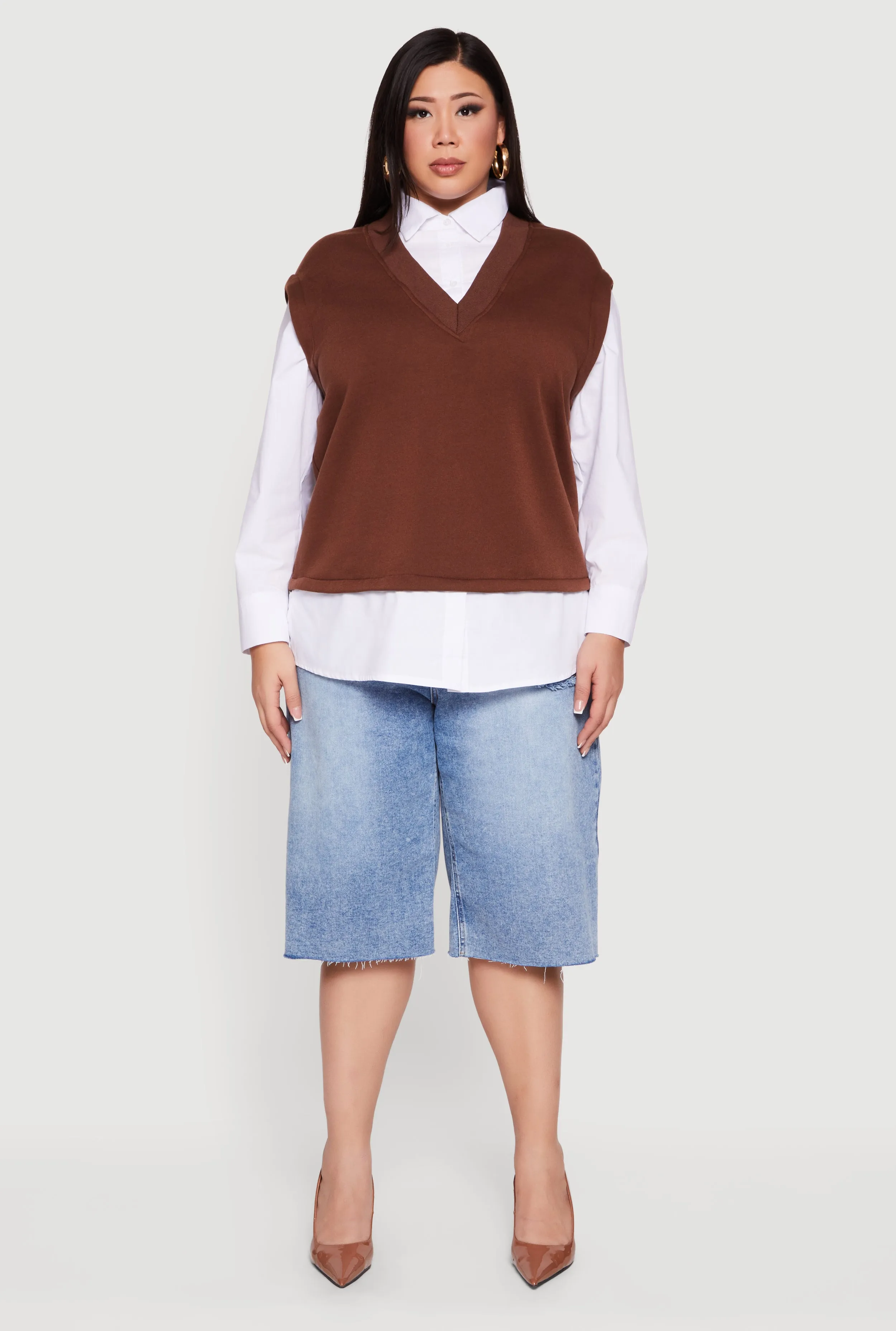 Plus Size Shirt Collar Layered Look Sweater Vest sold by Rainbow product image thumbnail 3
