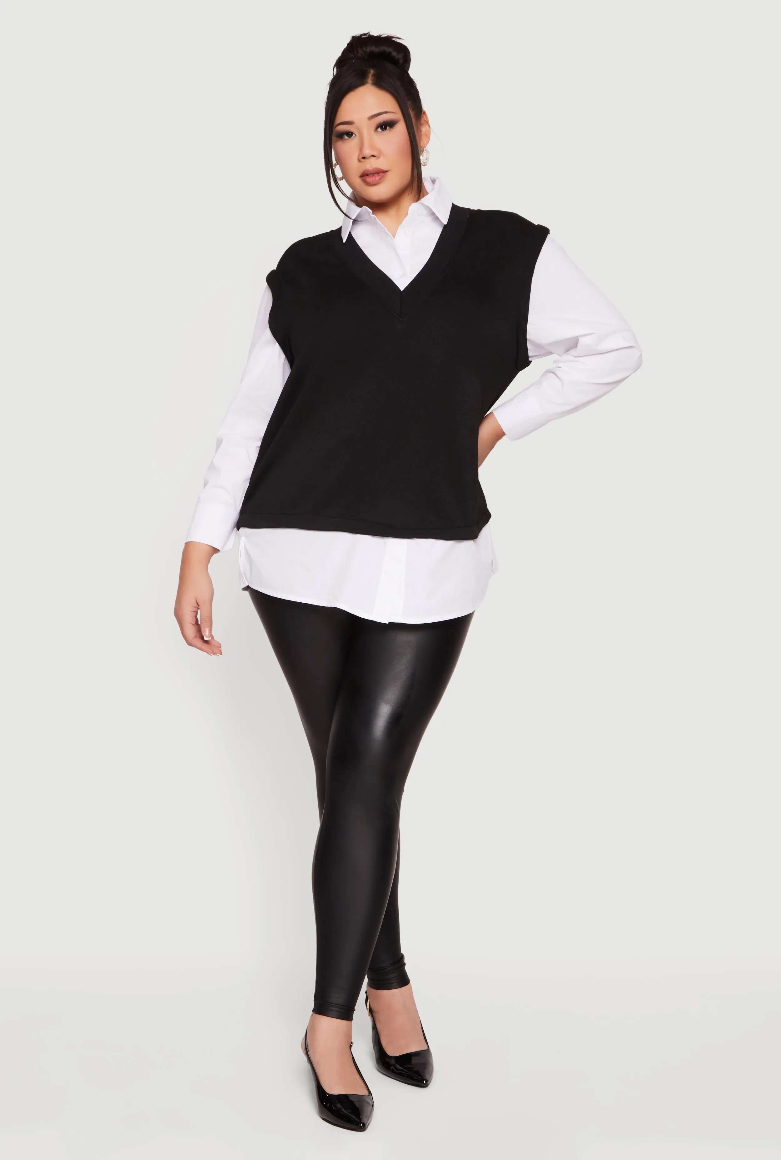 Plus Size Shirt Collar Layered Look Sweater Vest sold by Rainbow product image thumbnail 2