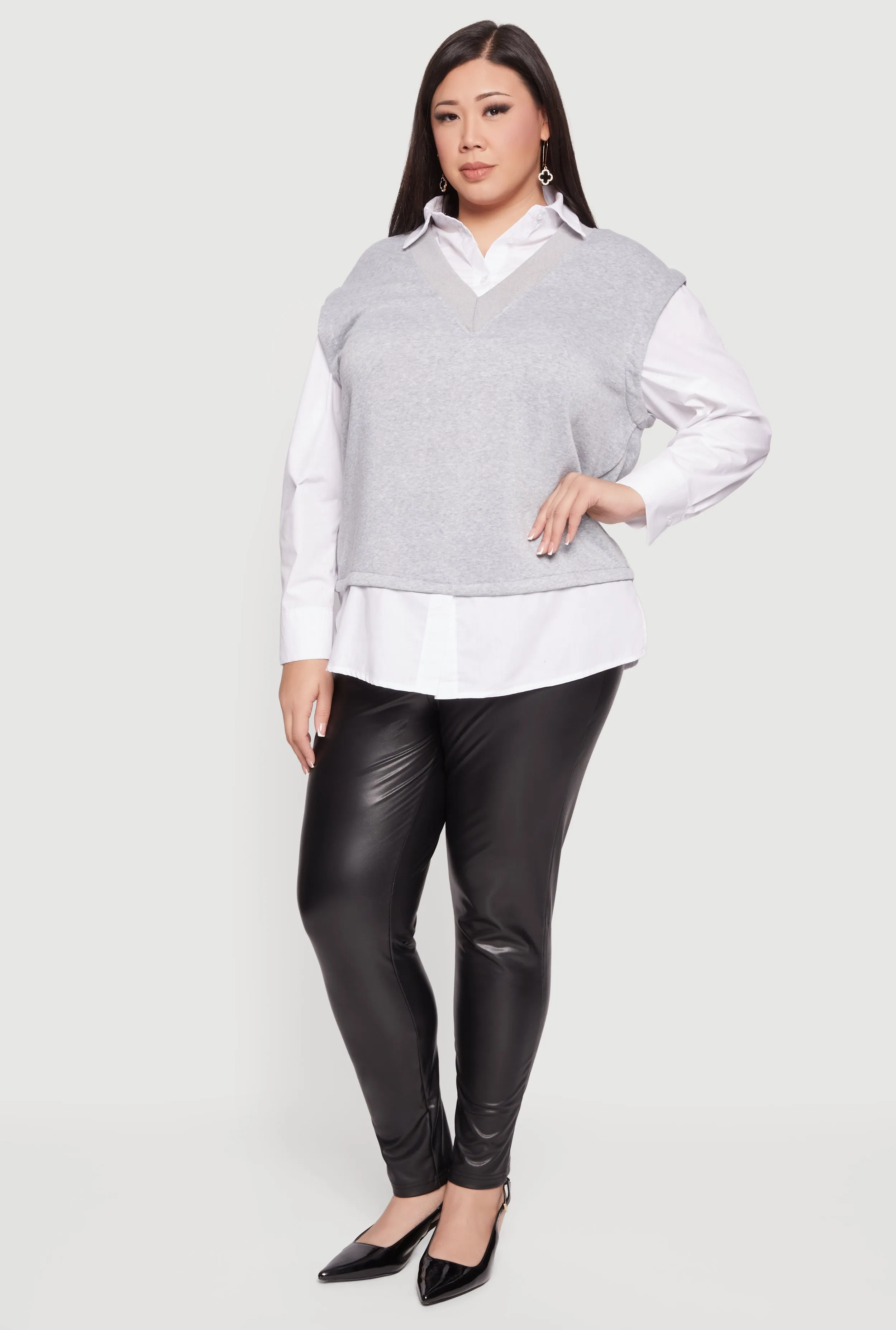 Plus Size Shirt Collar Layered Look Sweater Vest sold by Rainbow