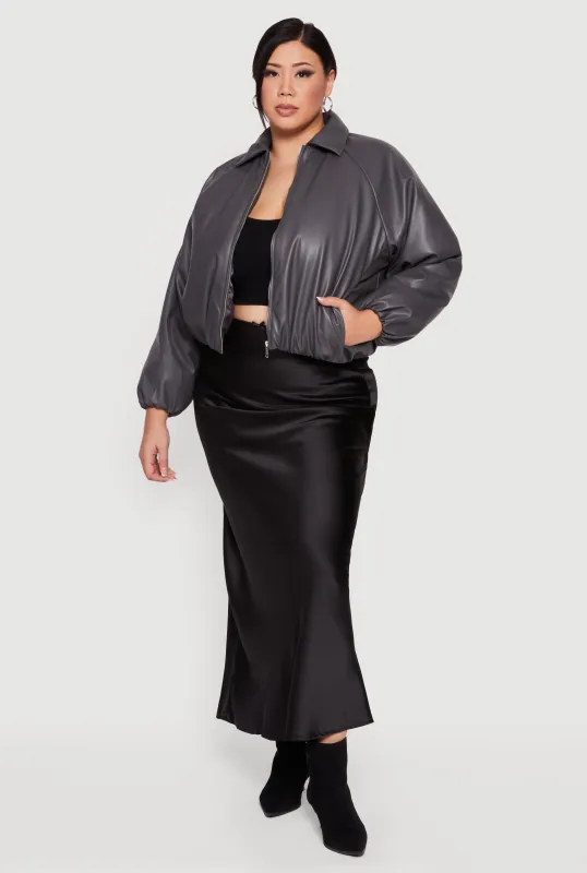 Plus Size Faux Leather Zip Front Bubble Hem Jacket sold by Rainbow