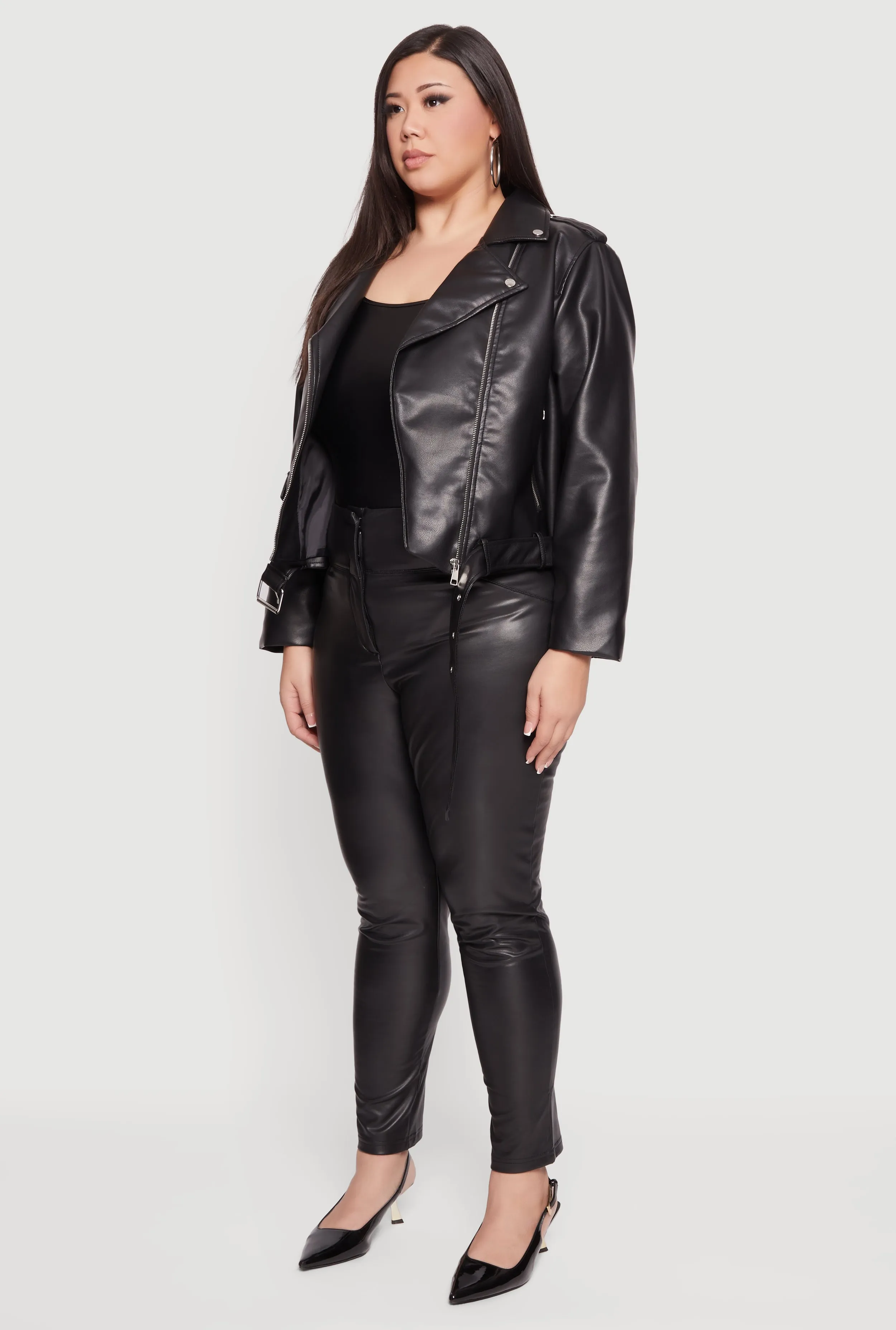 Plus Size Asymmetrical Belted Front Moto Jacket sold by Rainbow product image thumbnail 5