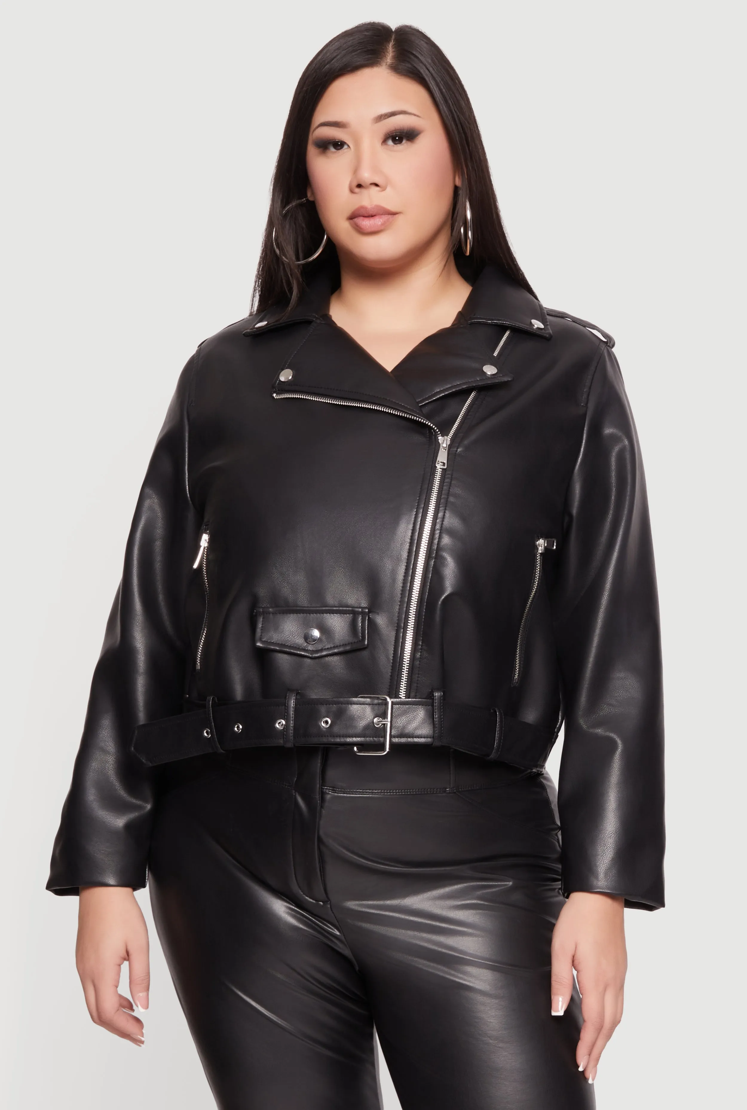 Plus Size Asymmetrical Belted Front Moto Jacket sold by Rainbow product image thumbnail 2