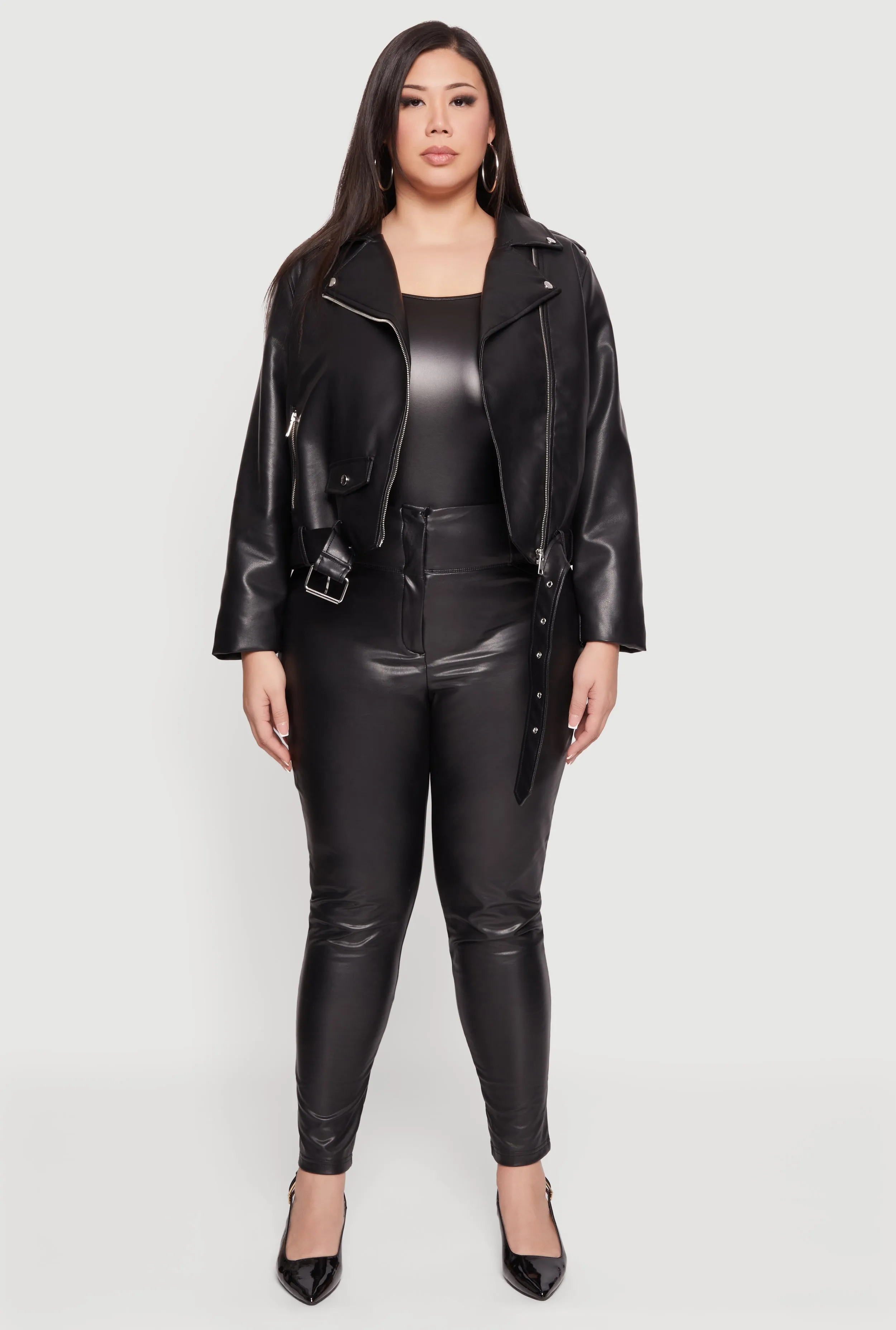 Plus Size Asymmetrical Belted Front Moto Jacket sold by Rainbow product image thumbnail 3