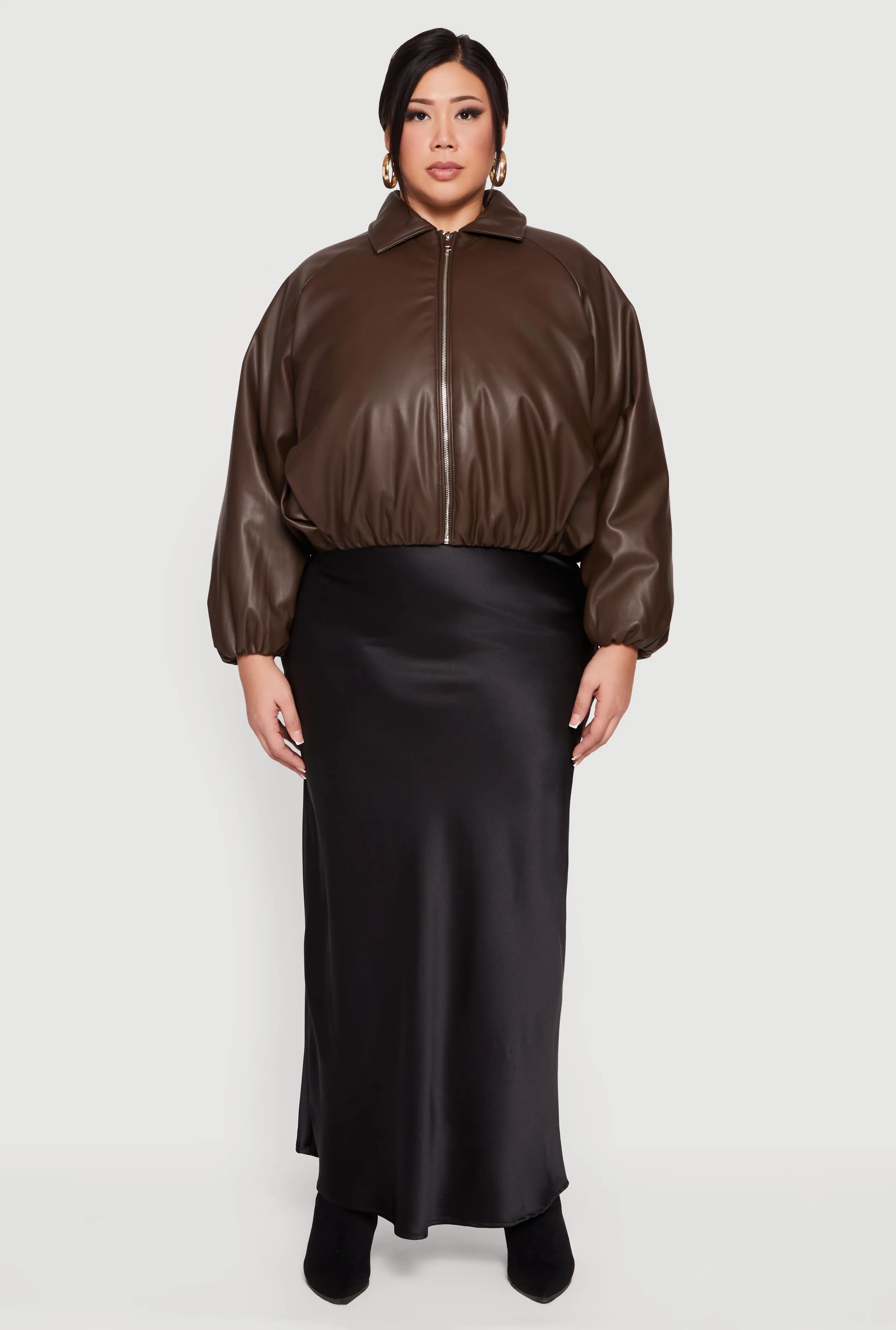 Plus Size Faux Leather Zip Front Bubble Hem Jacket sold by Rainbow product image thumbnail 3