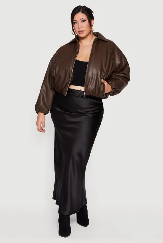 Plus Size Faux Leather Zip Front Bubble Hem Jacket sold by Rainbow