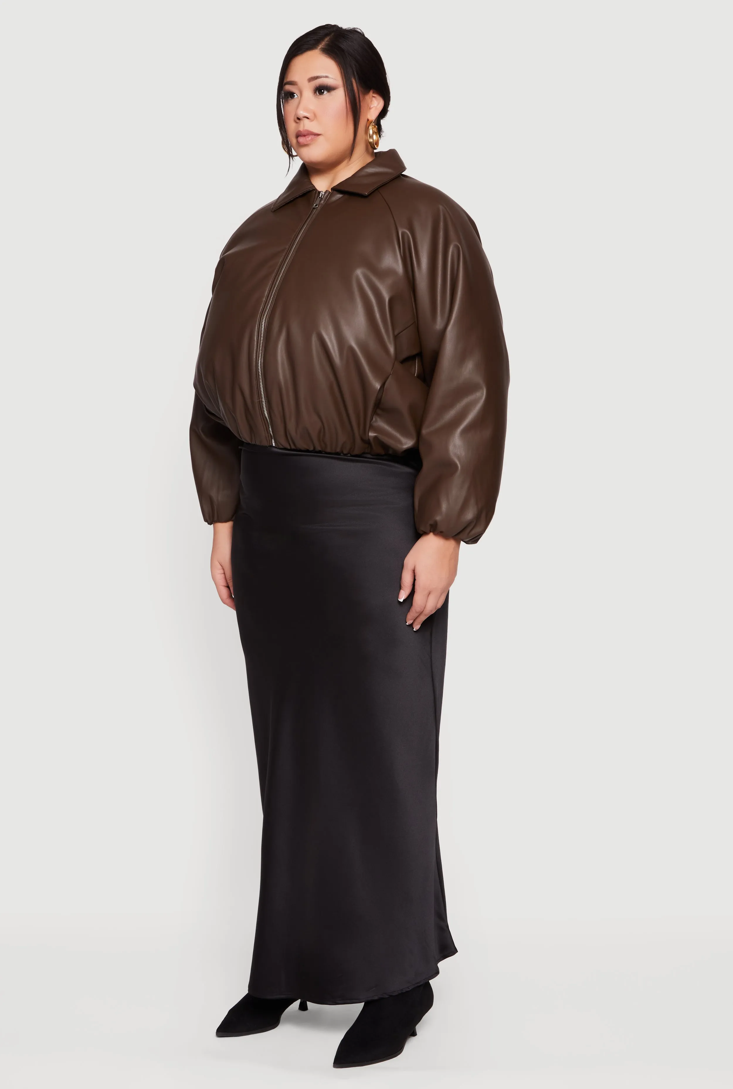 Plus Size Faux Leather Zip Front Bubble Hem Jacket sold by Rainbow product image thumbnail 5