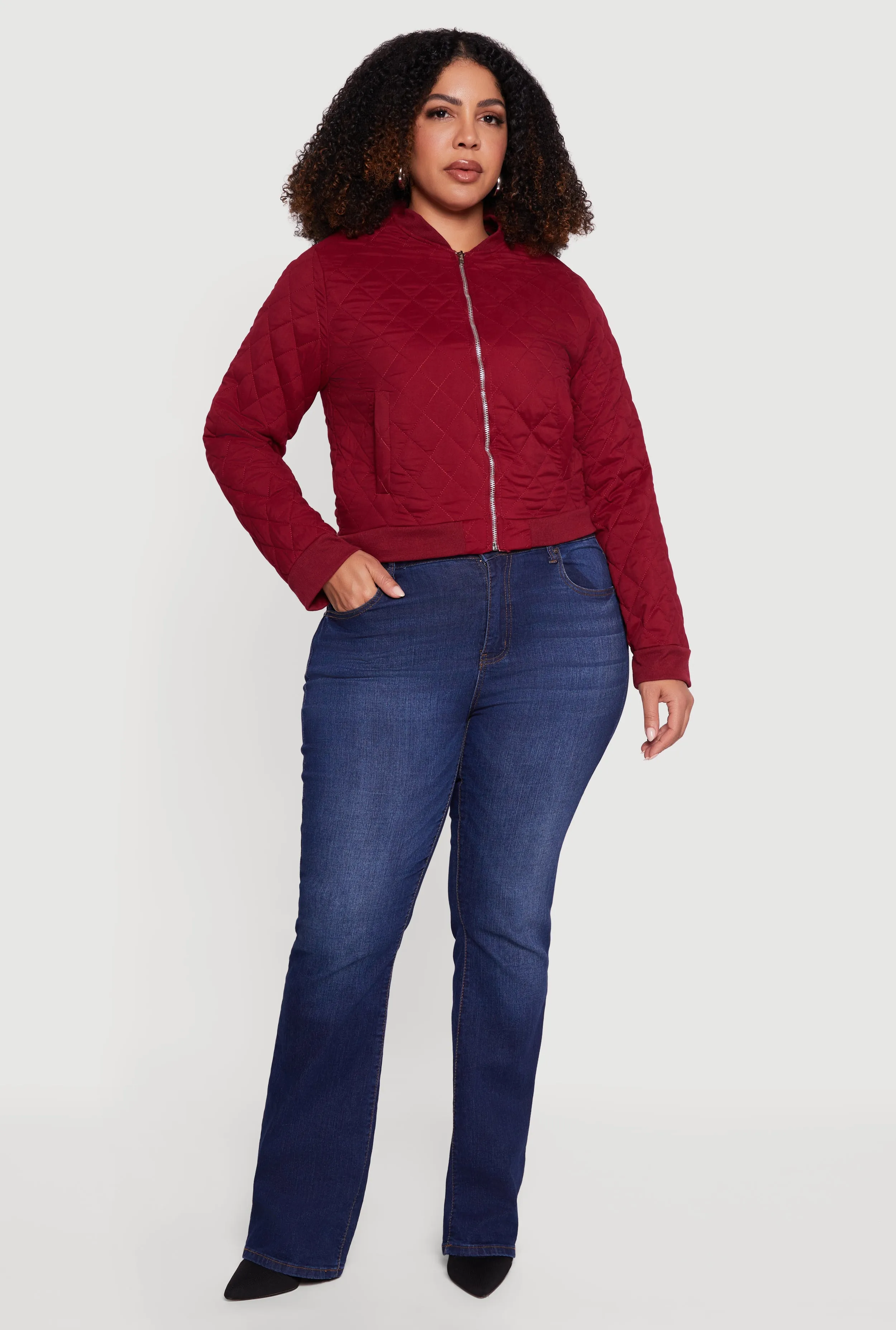 Plus Size Zip Front Quilted Bomber Jacket sold by Rainbow product image thumbnail 3