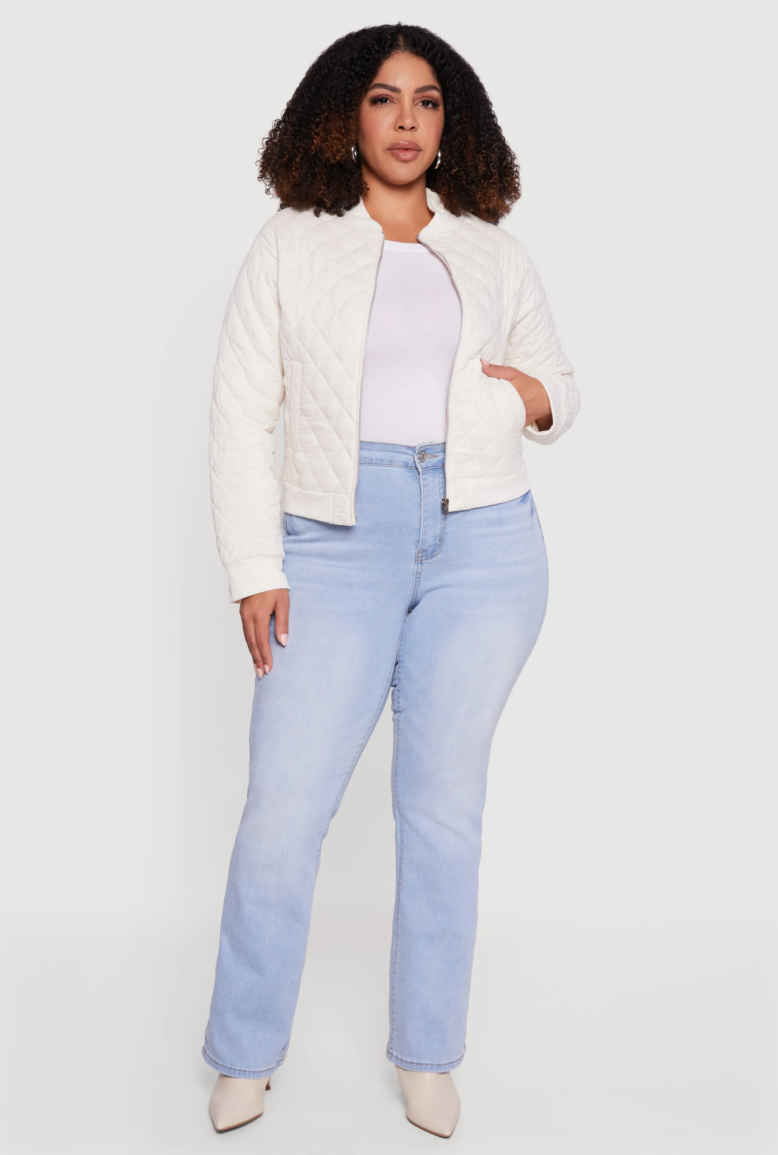 Plus Size Zip Front Quilted Bomber Jacket sold by Rainbow product image thumbnail 2