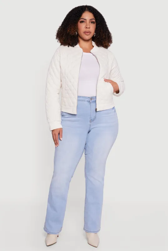 Plus Size Zip Front Quilted Bomber Jacket sold by Rainbow