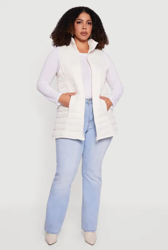 Plus Size Lightweight Long Puffer Vest sold by Rainbow