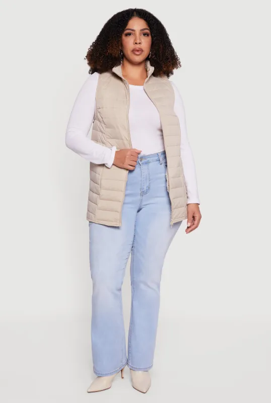 Plus Size Lightweight Long Puffer Vest sold by Rainbow