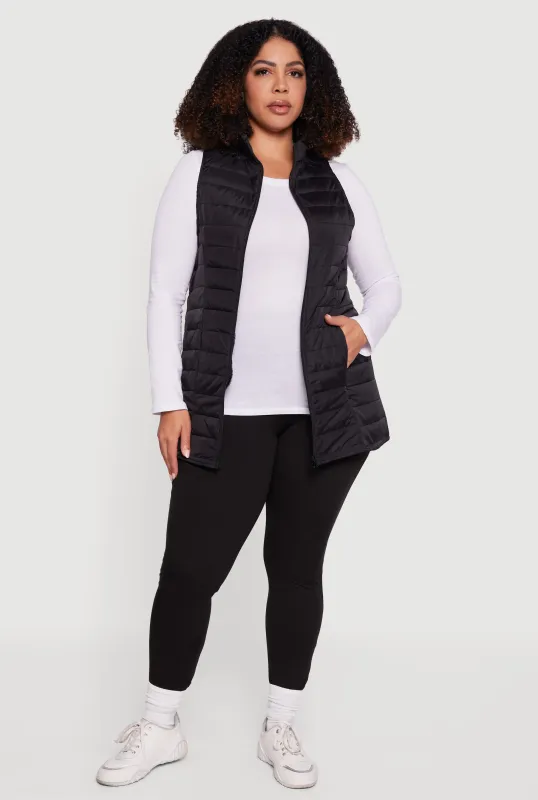 Plus Size Lightweight Long Puffer Vest sold by Rainbow