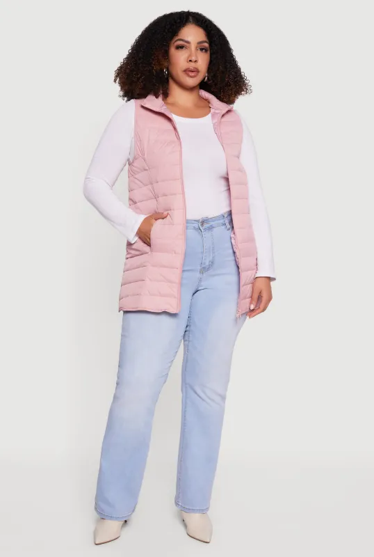 Plus Size Lightweight Long Puffer Vest sold by Rainbow