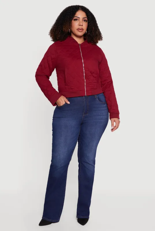 Plus Size Zip Front Quilted Bomber Jacket sold by Rainbow