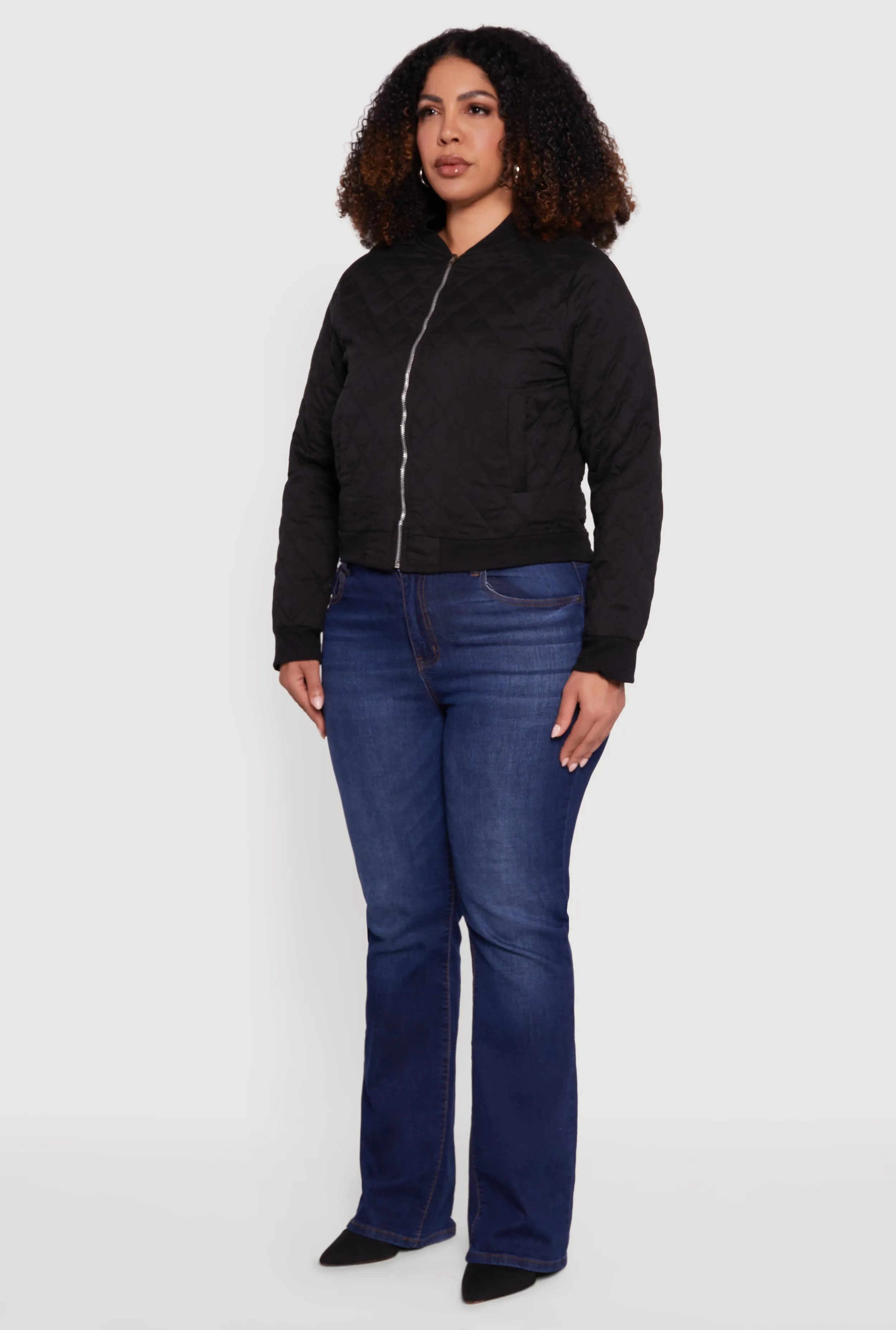Plus Size Zip Front Quilted Bomber Jacket sold by Rainbow product image thumbnail 5