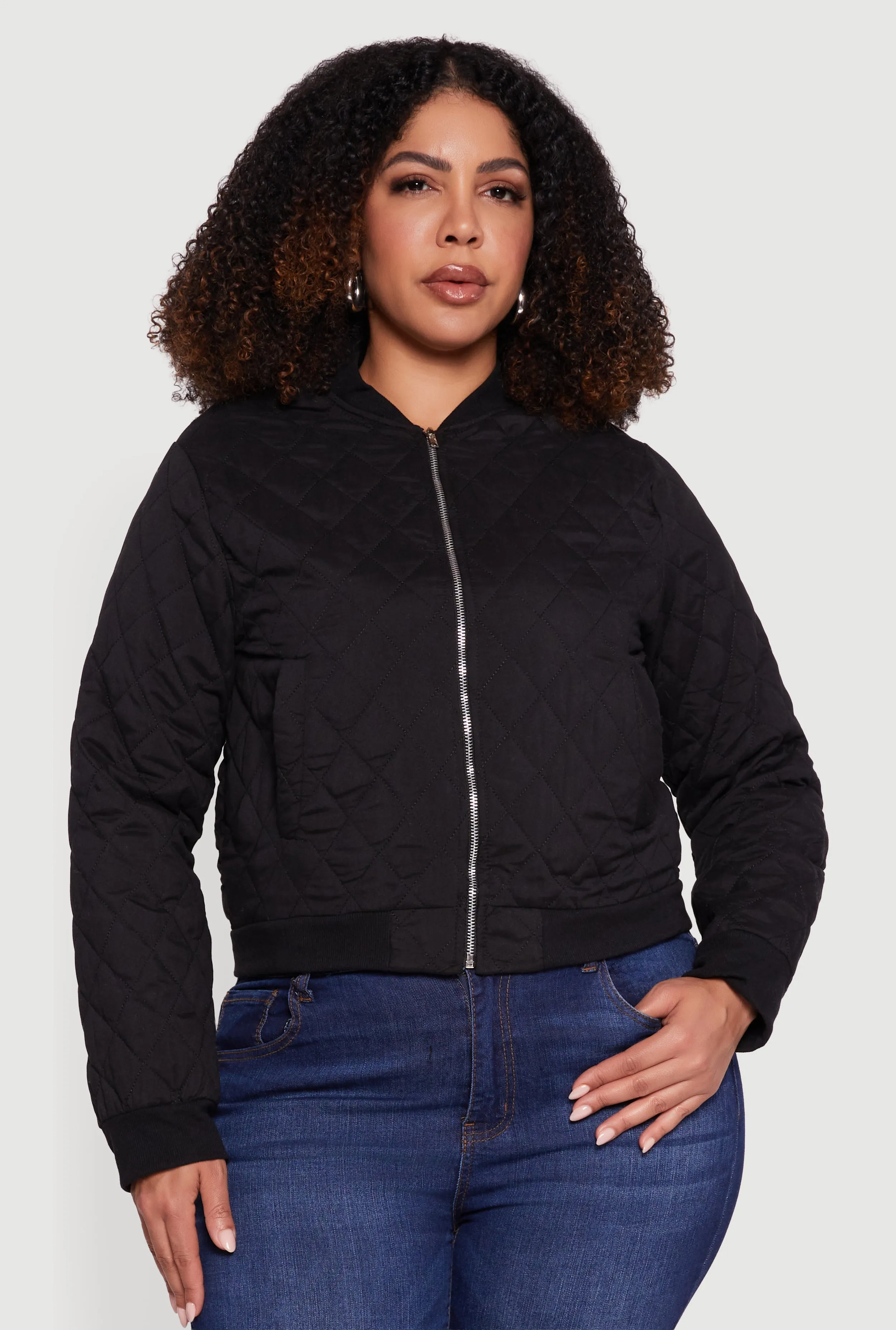 Plus Size Zip Front Quilted Bomber Jacket sold by Rainbow product image thumbnail 2