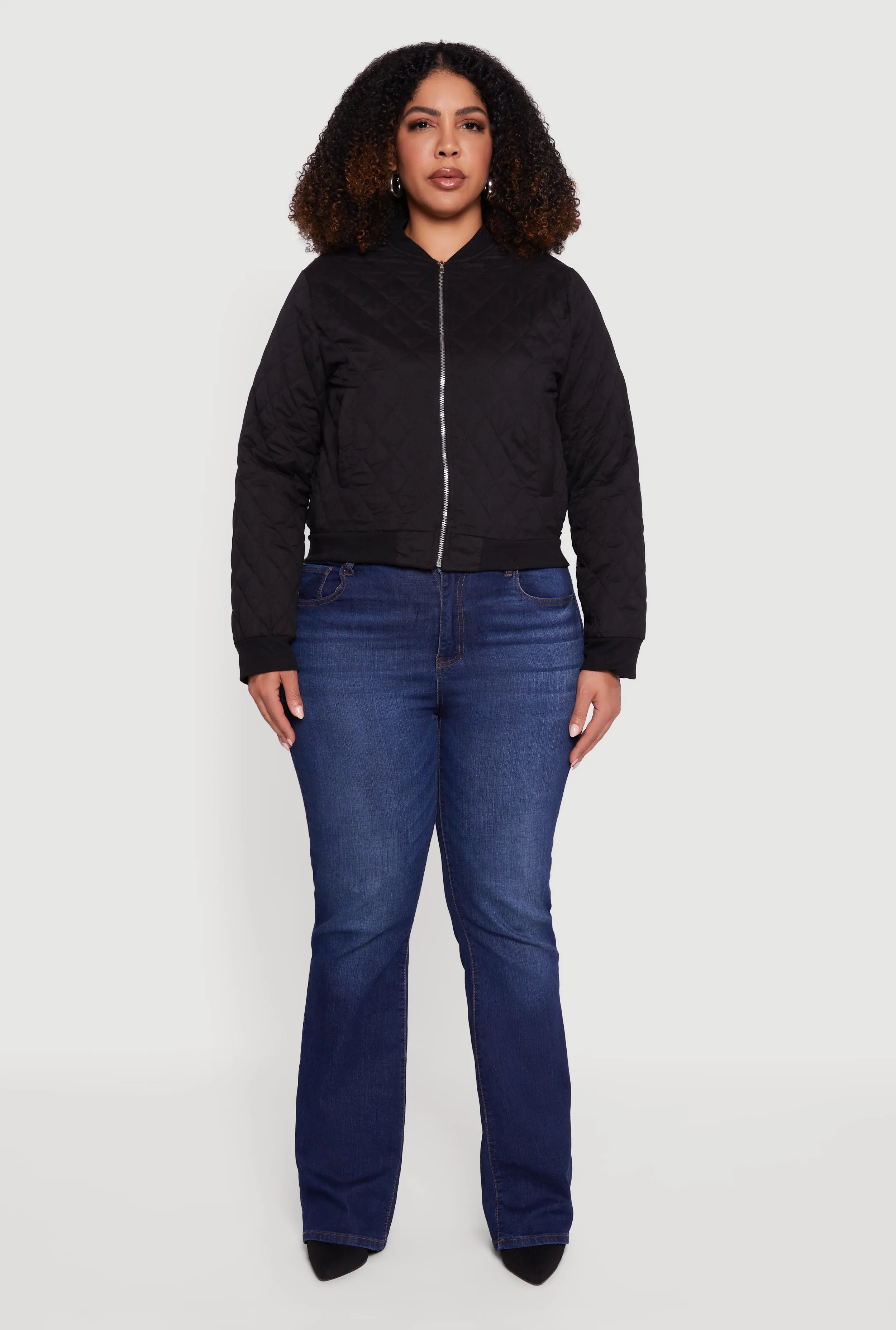 Plus Size Zip Front Quilted Bomber Jacket sold by Rainbow product image thumbnail 3