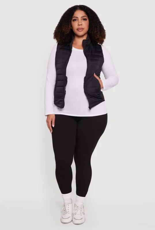 Plus Size Mock Neck Zip Front Puffer Vest sold by Rainbow