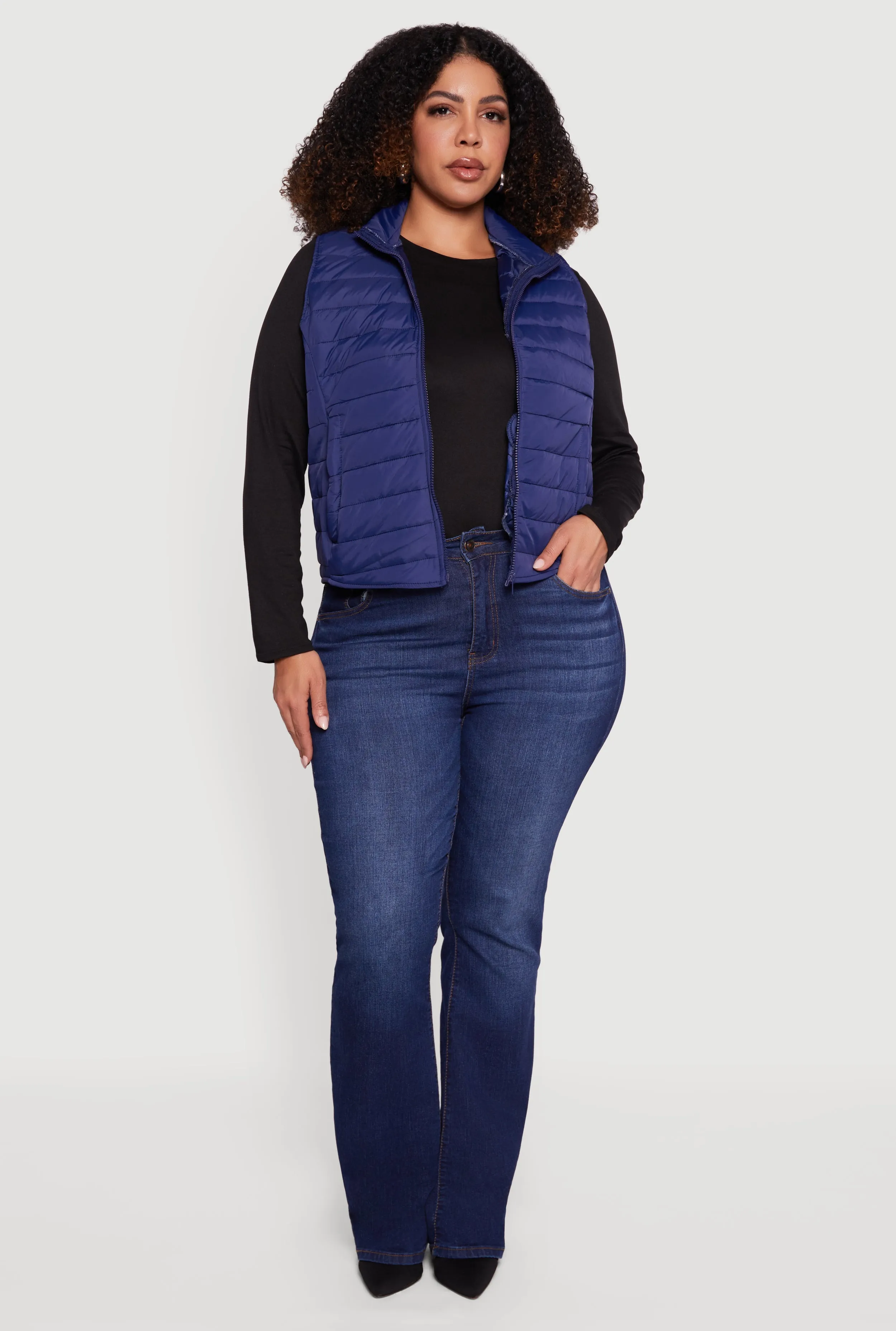Plus Size Mock Neck Zip Front Puffer Vest sold by Rainbow