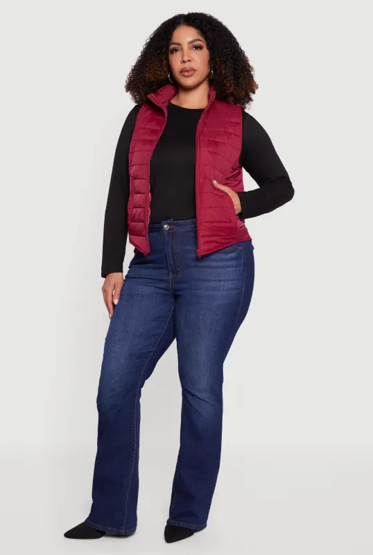 Plus Size Mock Neck Zip Front Puffer Vest sold by Rainbow