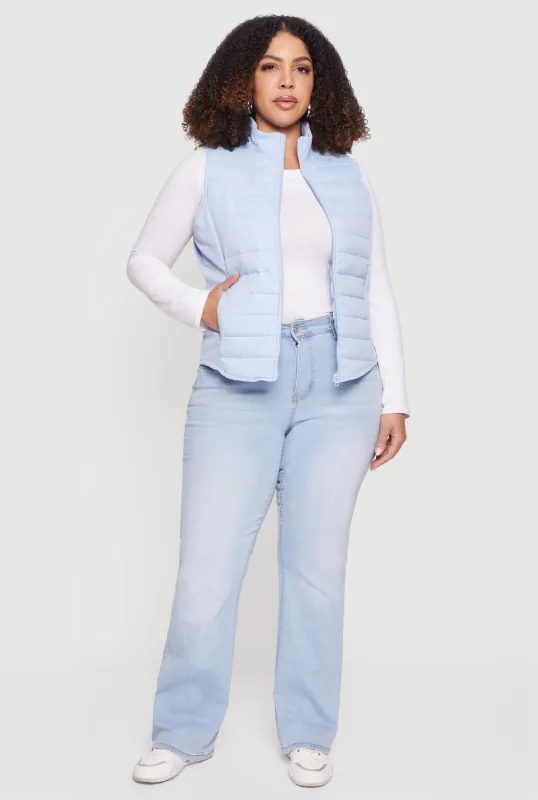 Plus Size Fleece Lined Side Detail Nylon Puffer Vest sold by Rainbow