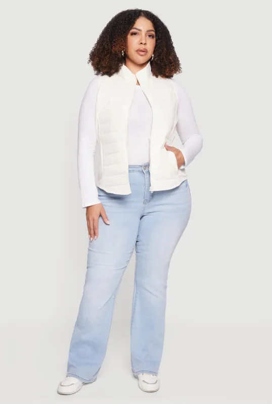 Plus Size Fleece Lined Side Detail Nylon Puffer Vest sold by Rainbow