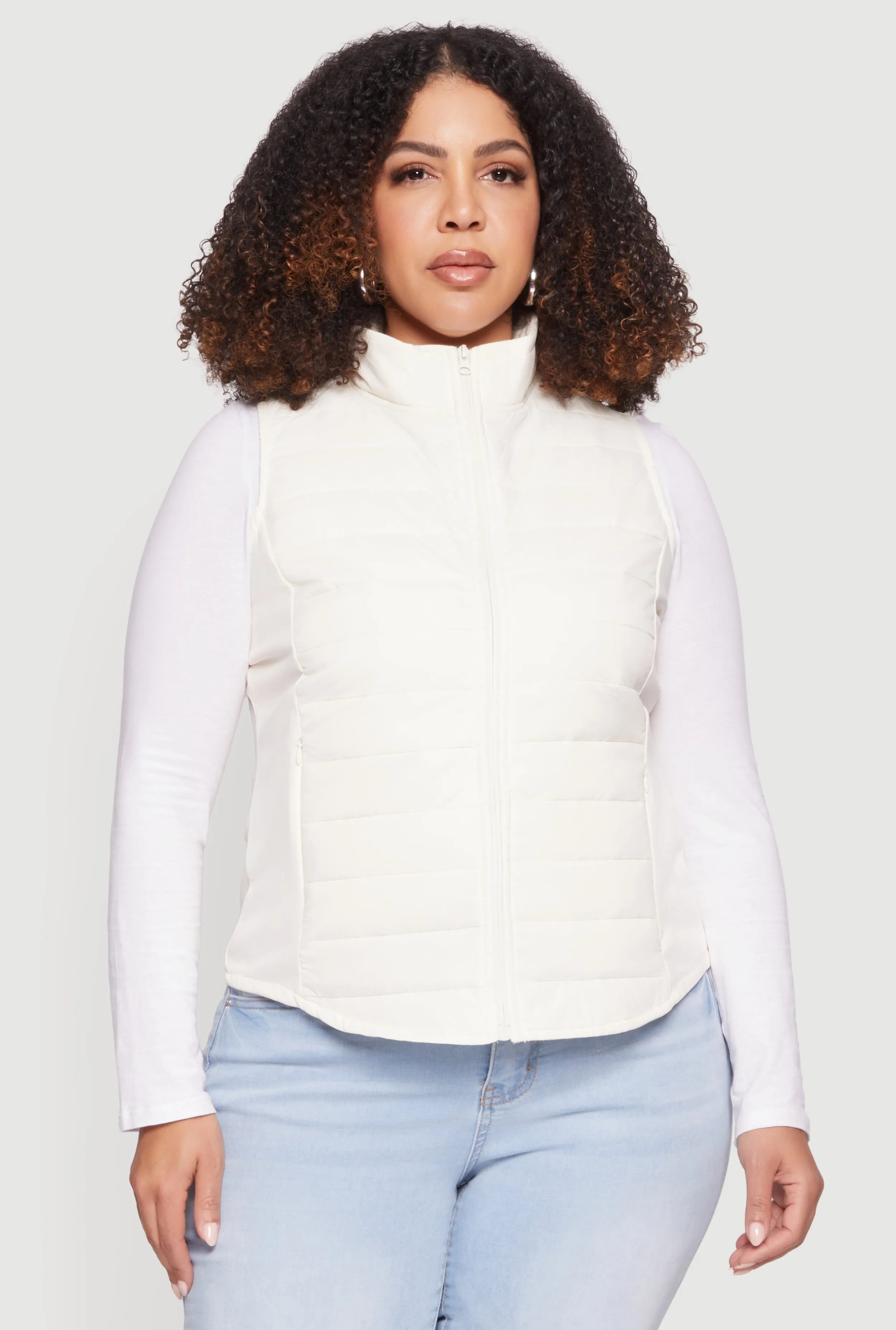 Plus Size Fleece Lined Side Detail Nylon Puffer Vest sold by Rainbow product image thumbnail 2