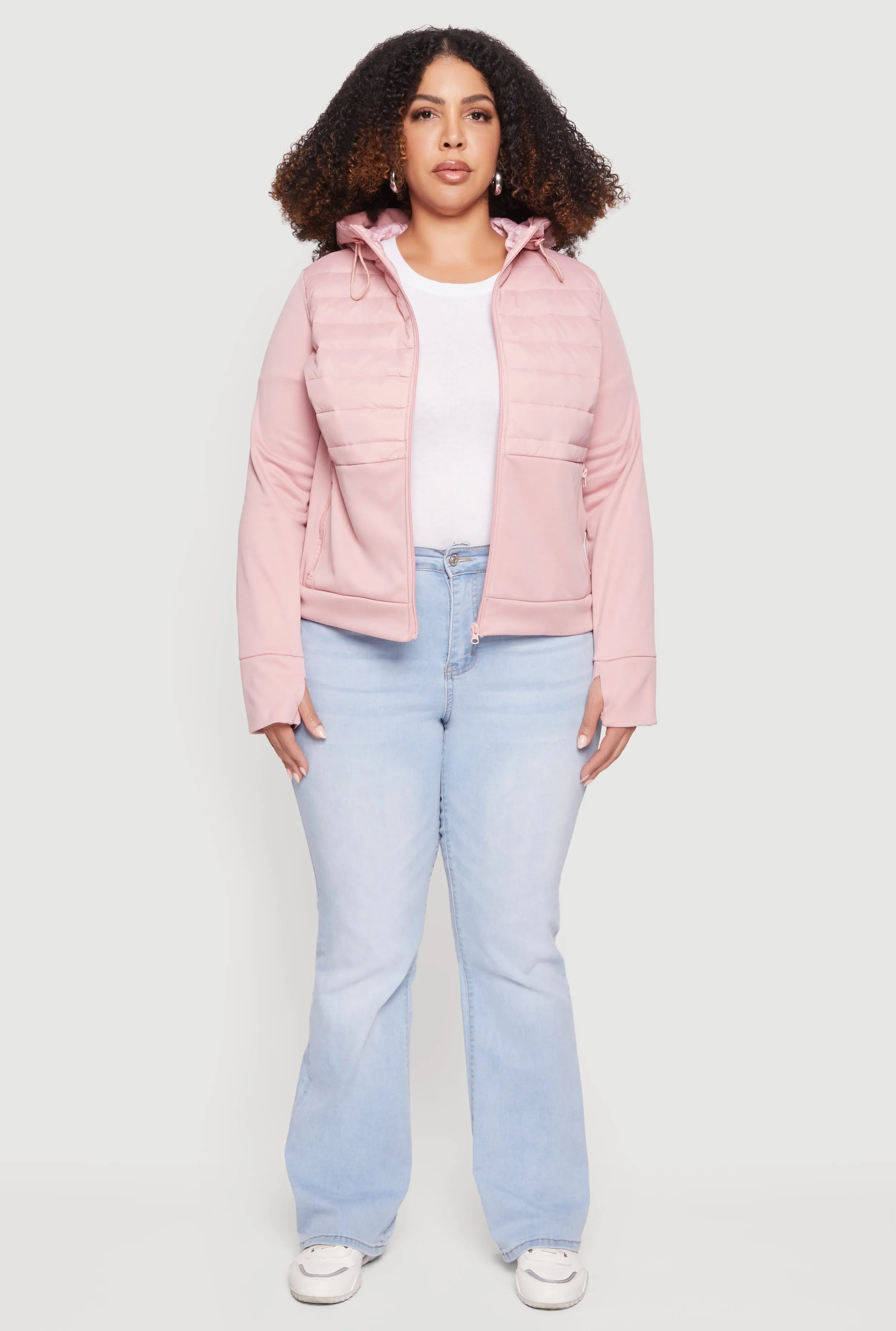 Plus Size Quilted Detail Zip Front Hooded Jacket with Thumb Holes sold by Rainbow product image thumbnail 3