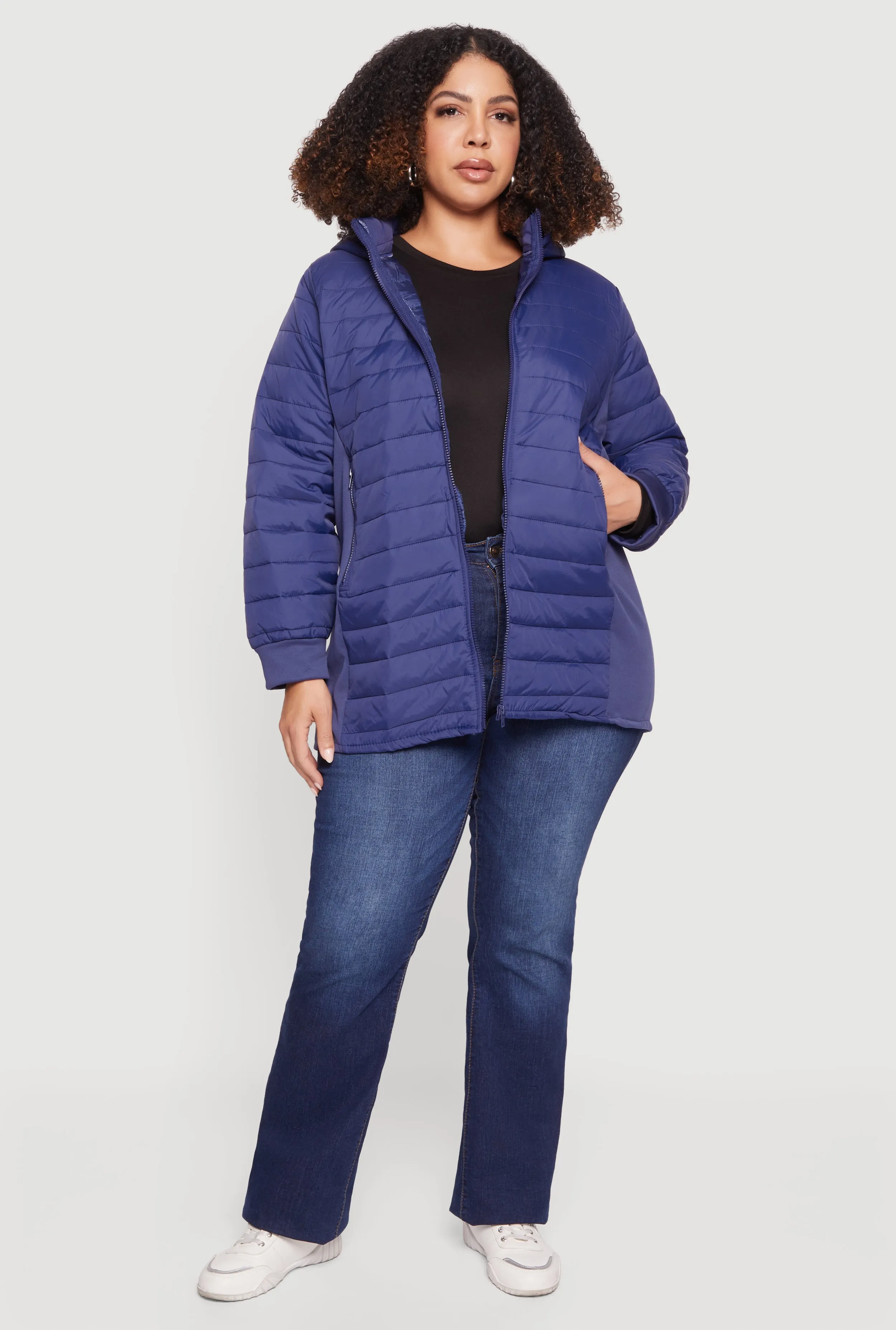 Plus Size Lightweight Hooded Zip Front Puffer Jacket sold by Rainbow product image thumbnail 2