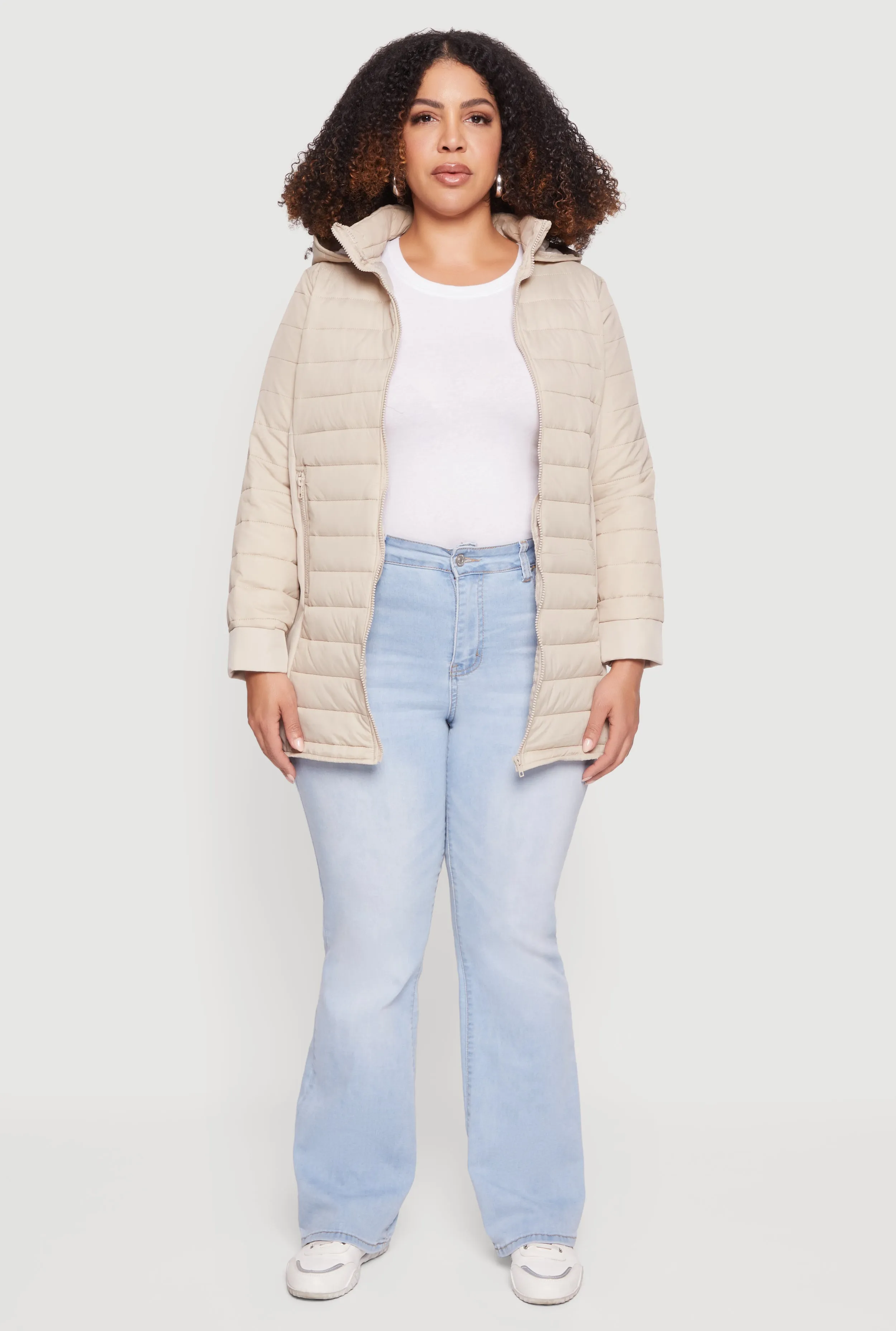 Plus Size Lightweight Hooded Zip Front Puffer Jacket sold by Rainbow product image thumbnail 4