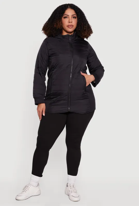 Plus Size Lightweight Hooded Zip Front Puffer Jacket sold by Rainbow