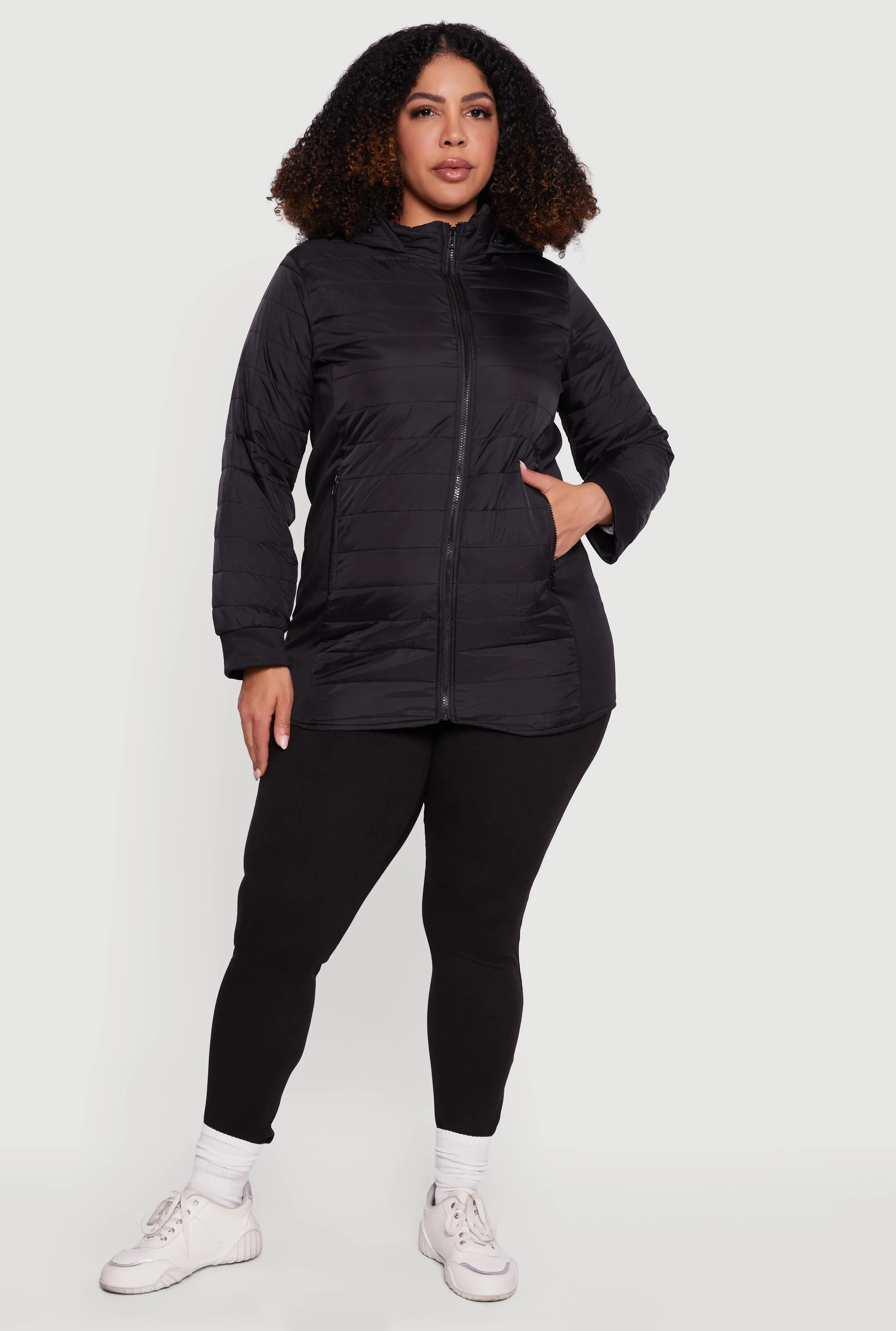 Plus Size Lightweight Hooded Zip Front Puffer Jacket sold by Rainbow