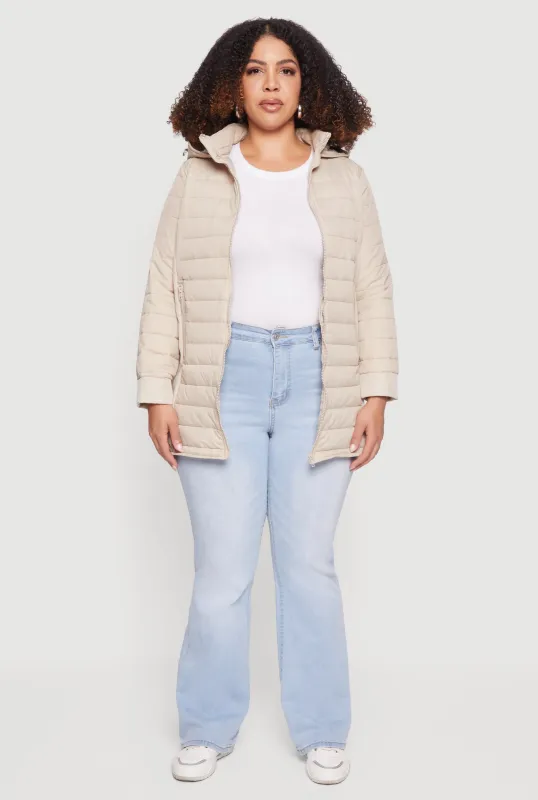 Plus Size Lightweight Hooded Zip Front Puffer Jacket sold by Rainbow